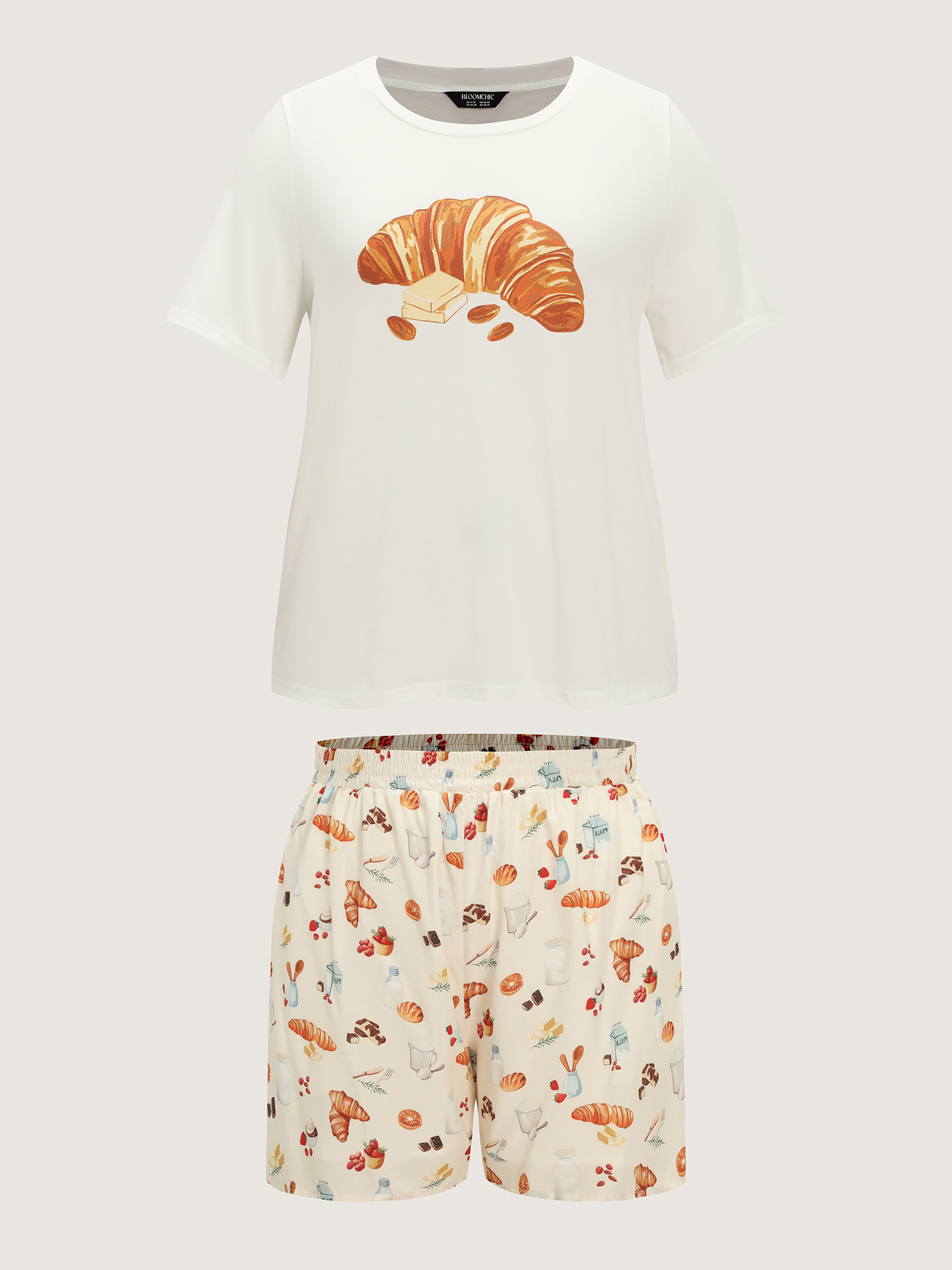 Side view of BloomChic Women's Plus Size Supersoft Butter Croissant Print Lounge Set Multicolor 30/6X