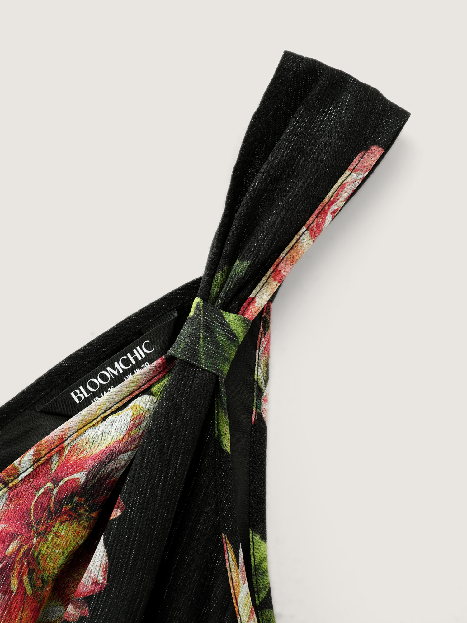 Side view of BloomChic Women's Plus Size Large Floral Print Pleated Flowy Maxi Dress BlackFlower Party Maxi Wrap / Overlap V-Neck 22-24/3X