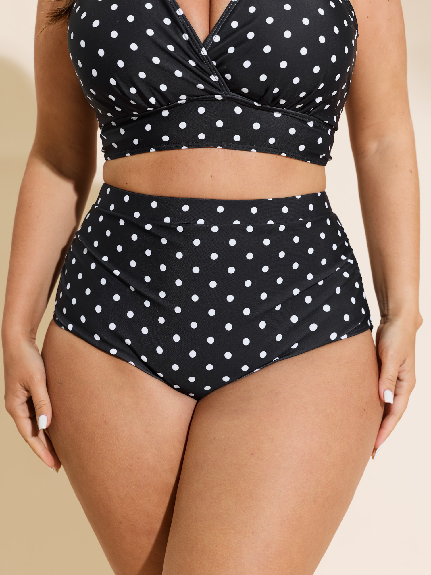BloomChic Plus Size Polka Dots Skinny-Fit Bikini Bottoms - Curve Women's Swimwear- Black Tummy Control Elastic Waist Patch pocket Swim Bottoms 16/L