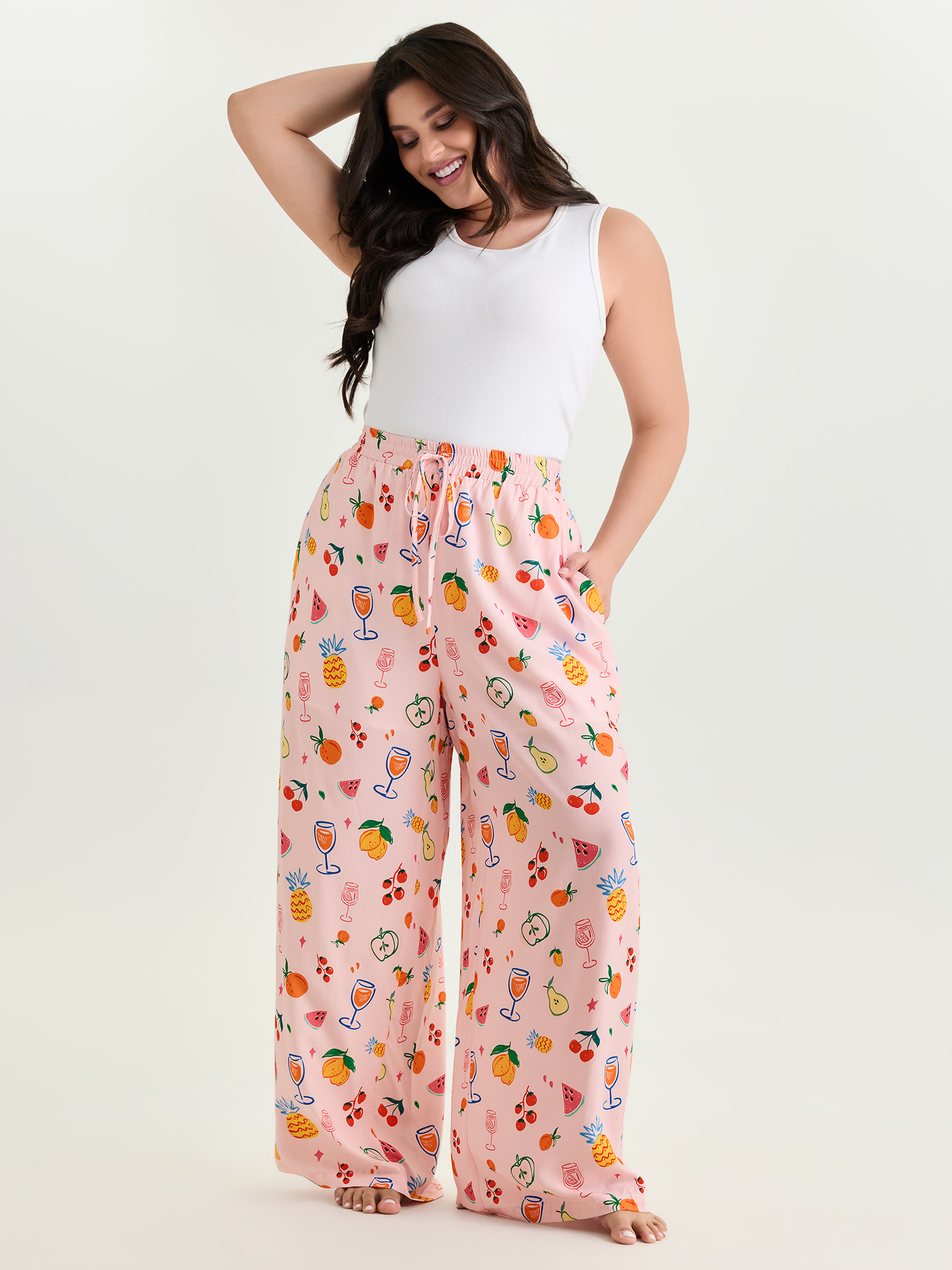 BloomChic Women's Plus Size Supersoft Playful Print Drawstring Pajama Bottoms Multicolor Fruit Lace-Up 28/5X-image-48230615449770