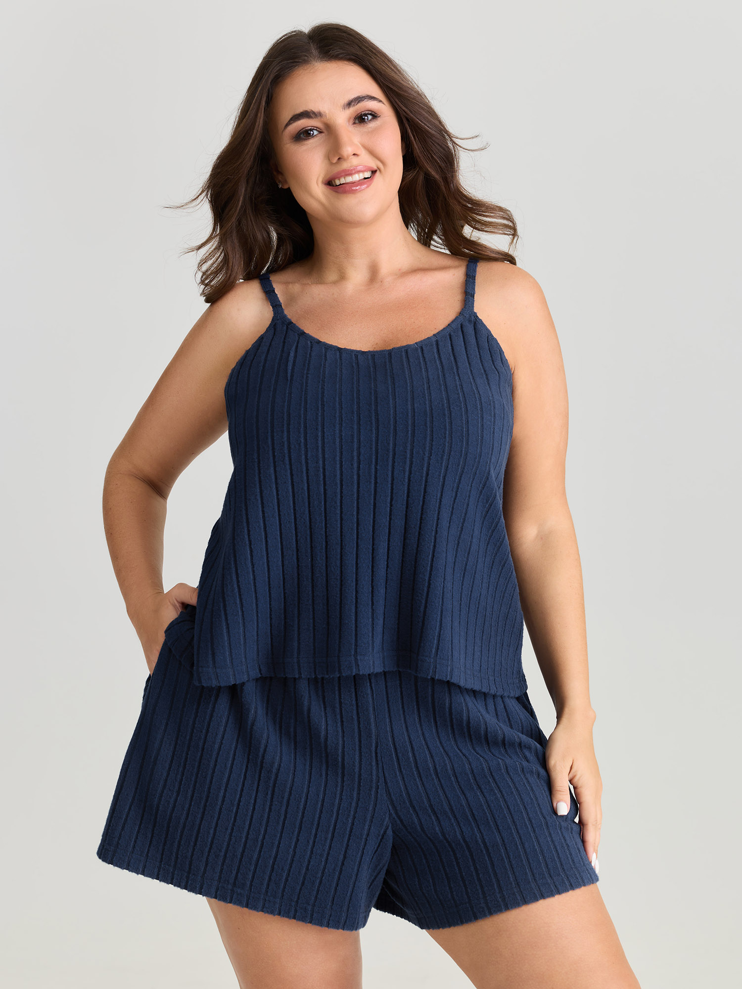 BloomChic Women's Plus Size Textured Stretchy Co-Ord Lounge Set Indigo Solid Sleeveless Non 28/5X-image-48245141078186