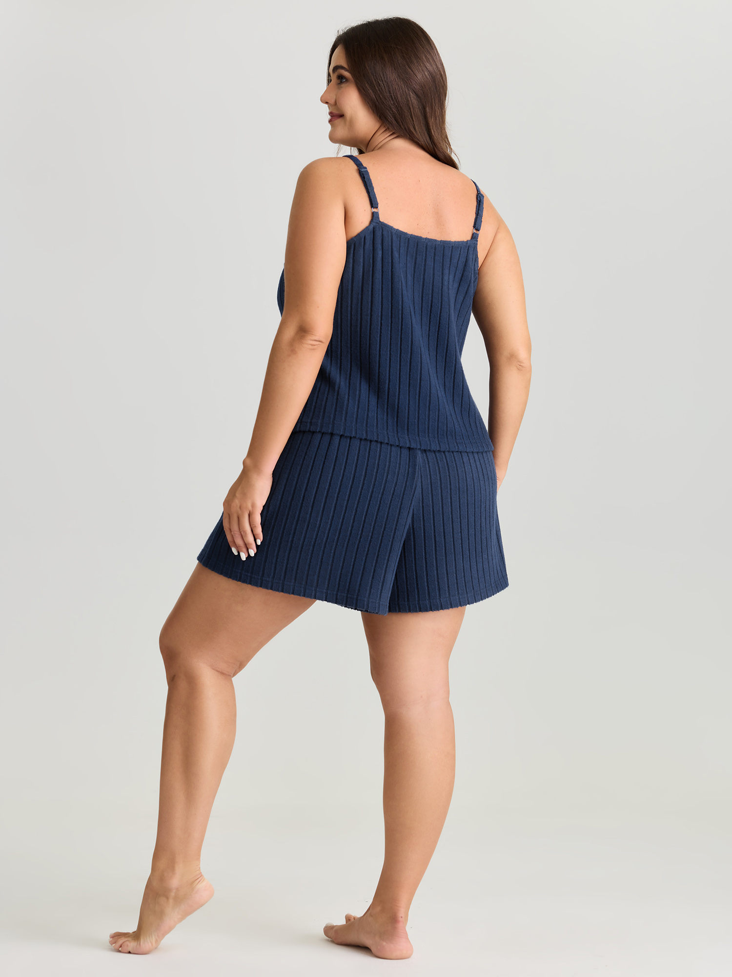 Side view of BloomChic Women's Plus Size Textured Stretchy Co-Ord Lounge Set Indigo Solid Sleeveless Non 18-20/2X