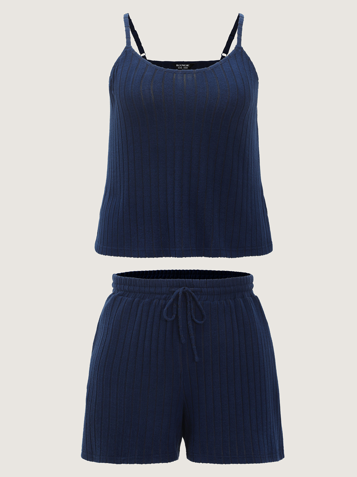 Side view of BloomChic Women's Plus Size Textured Stretchy Co-Ord Lounge Set Indigo Solid Sleeveless Non 18-20/2X