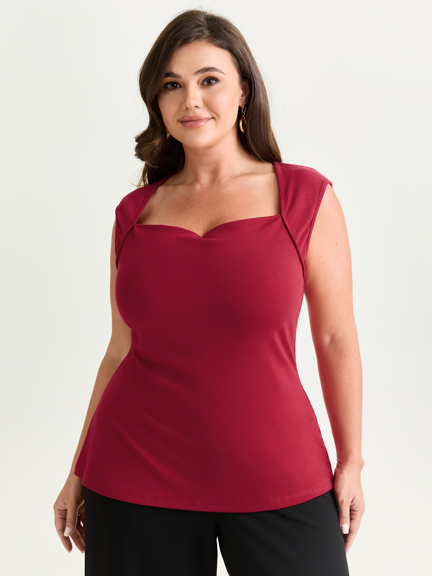 BloomChic Plus Size Ribbed Cowl Neckline Plain Tank Top - Women's Ditsy Floral Square Neck Comfort Waist Fit Sleeveless Boho Tank Tops Camis 14/M