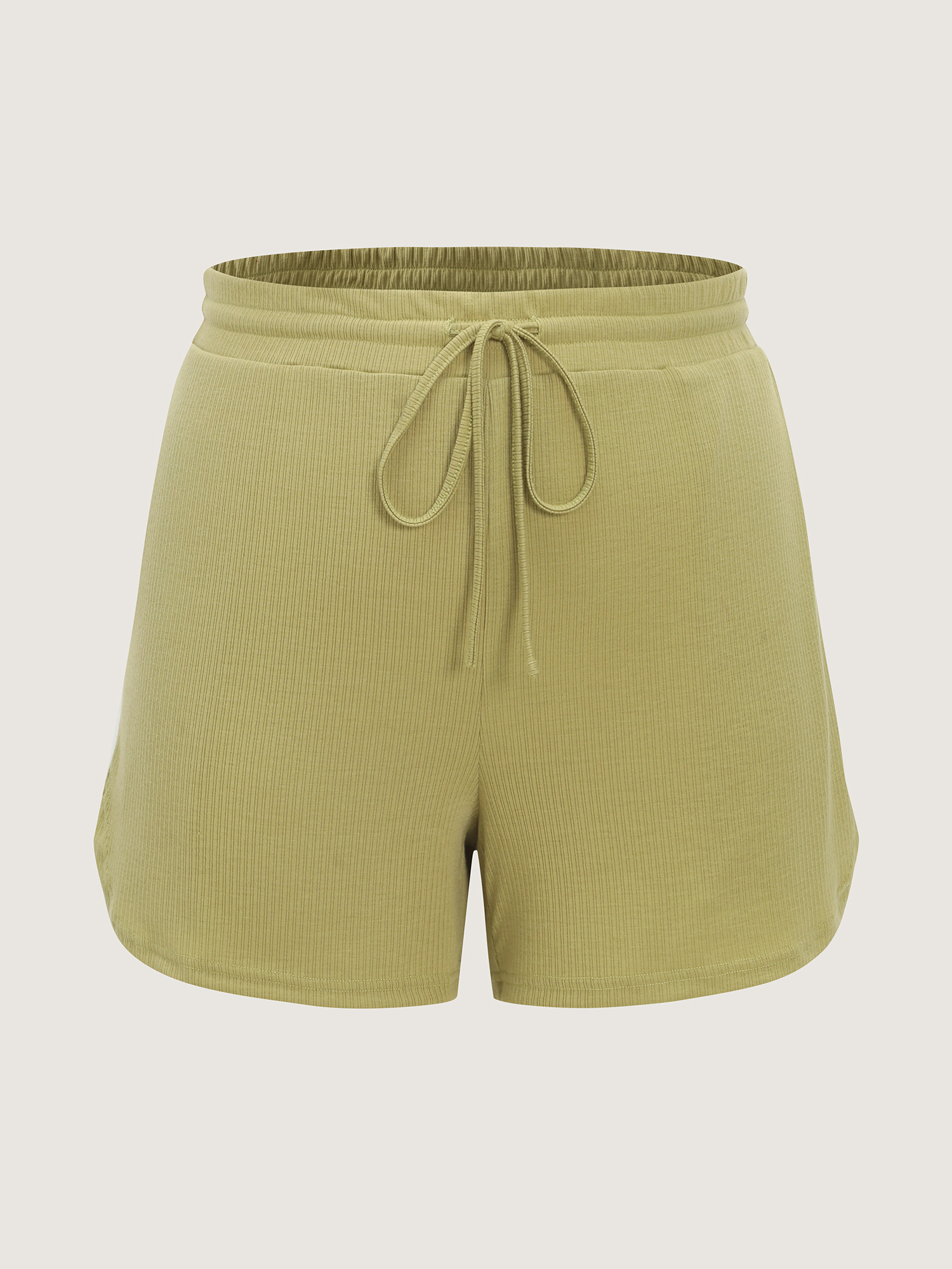 Side view of BloomChic Women's Plus Size Supersoft Stretchy Textured Drawstring Lounge Bottoms Mustardyellow short 28/5X