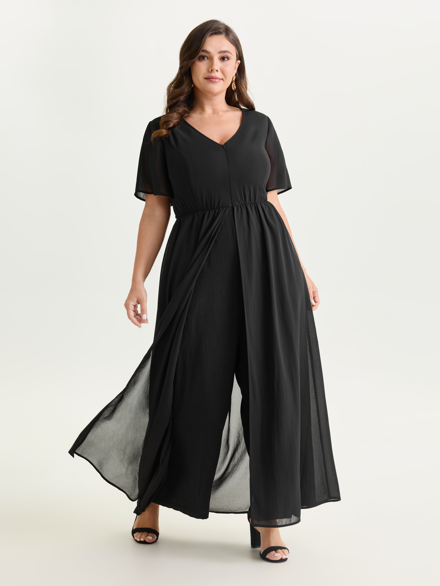 BloomChic Women's Plus Size Hidden Zipper Layered Pockets Jumpsuit Black Everyday-Elegant 14-16/1X