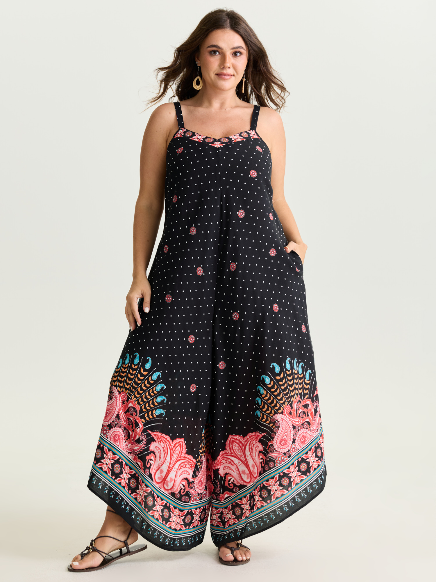 BloomChic Women's Plus Size Boho Print Asymmetrical Hem Jumpsuit Multicolor Vacation 12/L-image-48360969142442