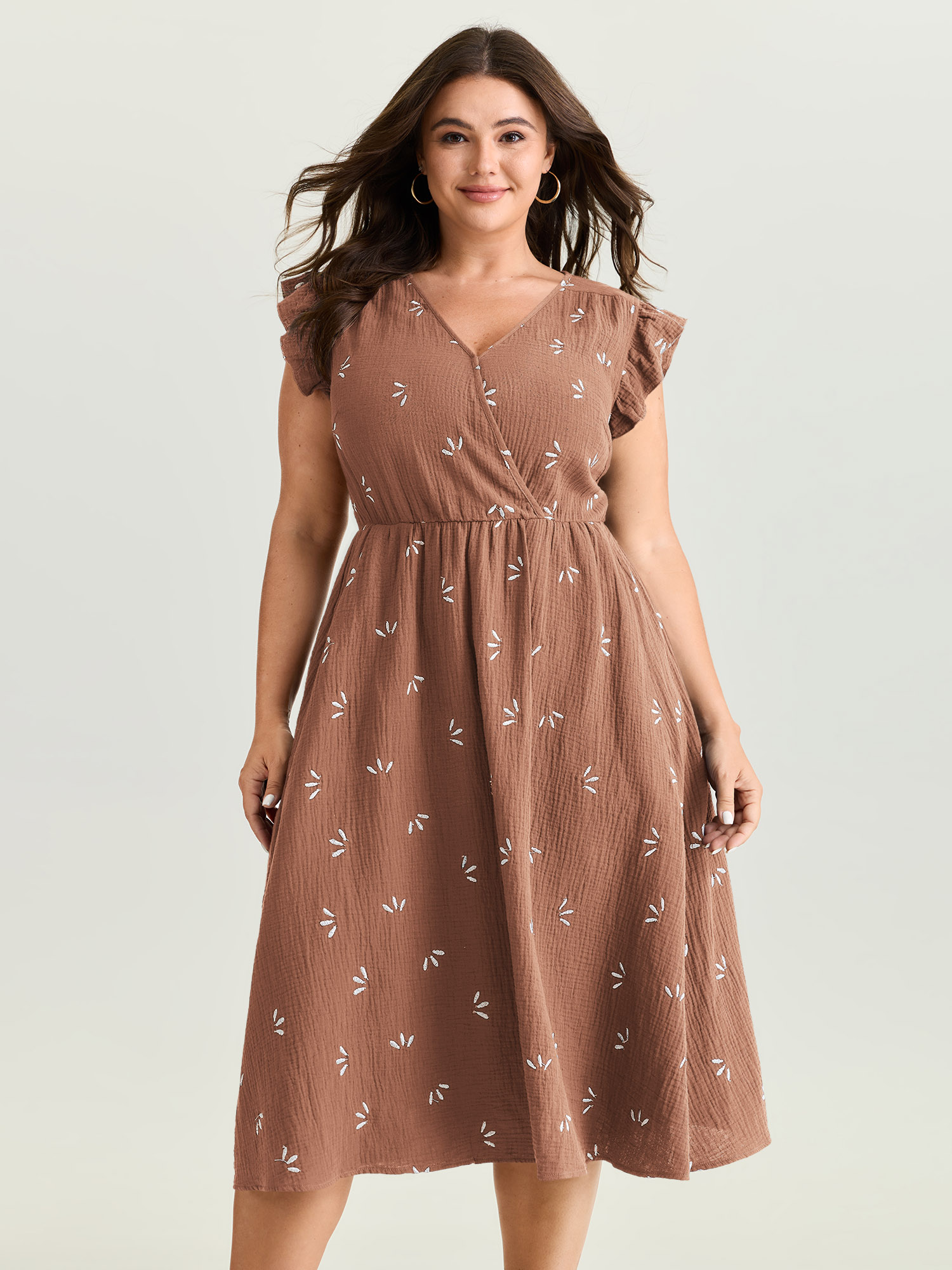 BloomChic Women's Plus Size Pure Cotton Floral Embroidered Midi Dress Rouge Non Midi Everyday-Casual Overlapping 22-24/3X