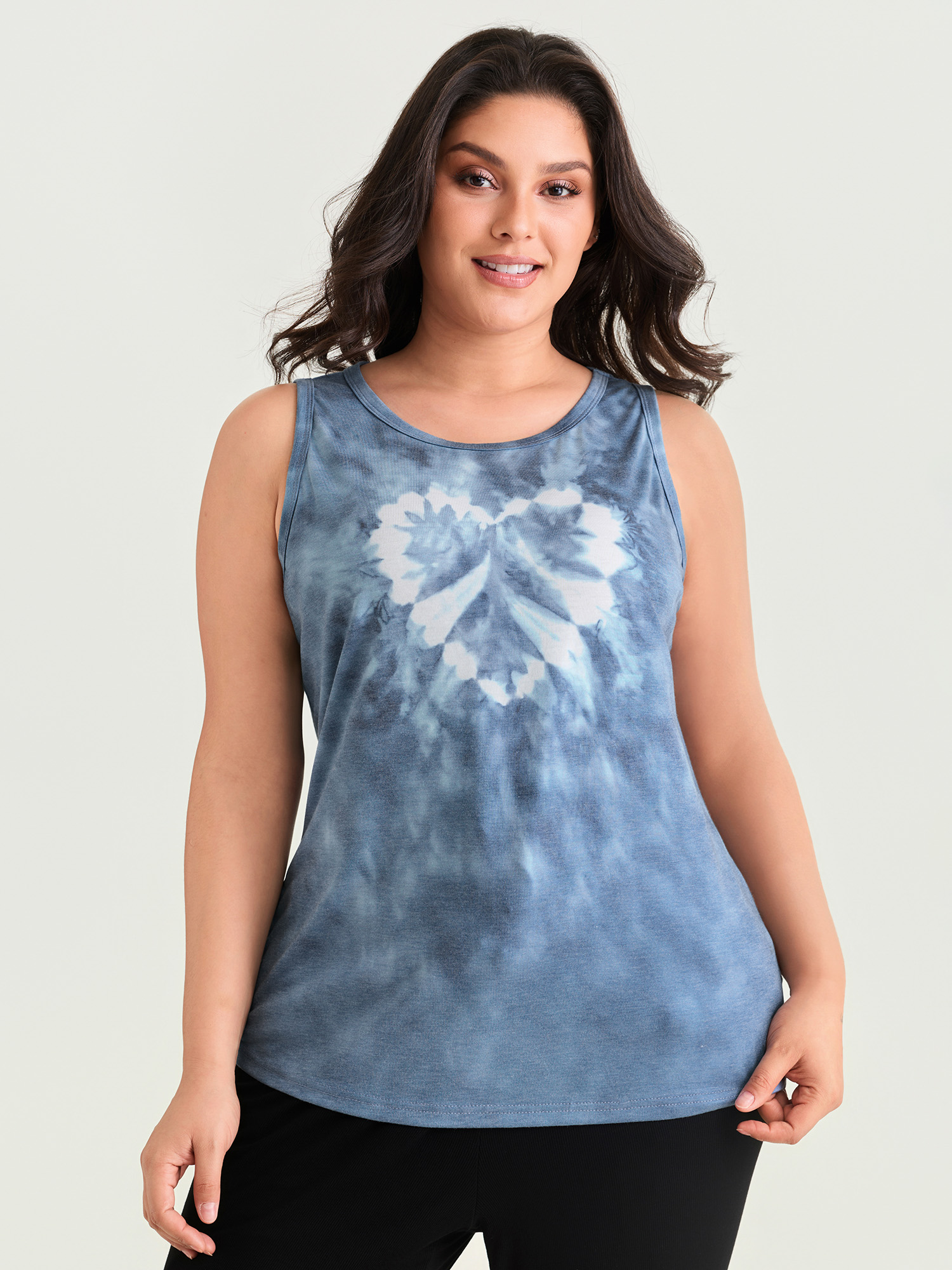 Bloomchic Women's Plus Size Supersoft Tie-dye Round Neck Loose Fit Tank Top Indigo Casual Fitted Sheath Round  In Purple