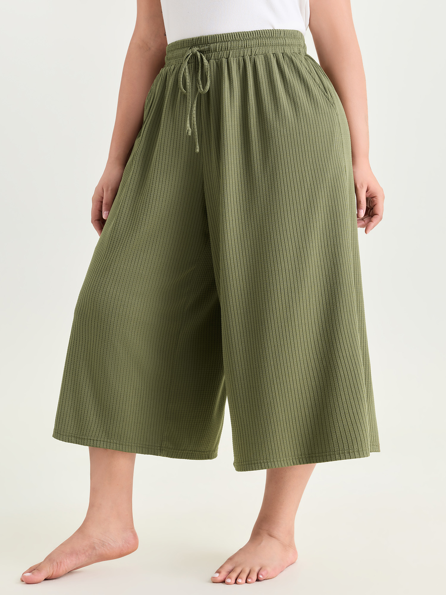 BloomChic Women's Plus Size Supersoft Stretchy Textured Elastic Waist Lounge Bottoms Sage Capri 14-16/1X-image-48256880410794