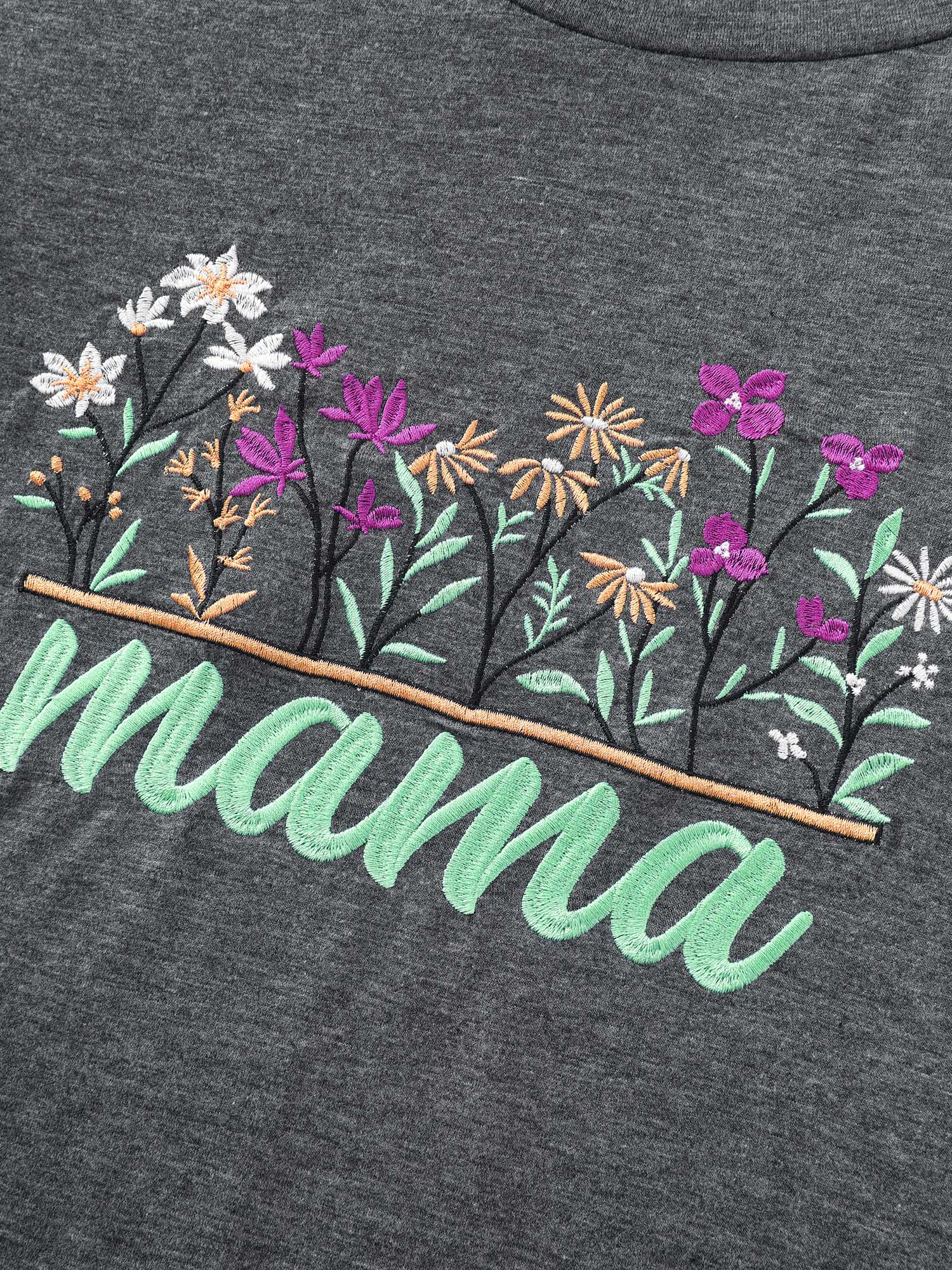 Side view of BloomChic Women's Plus Size Supersoft Floral Mama Embroidered Lounge Set DimGray Solid Short sleeve Embroidered 26/4X