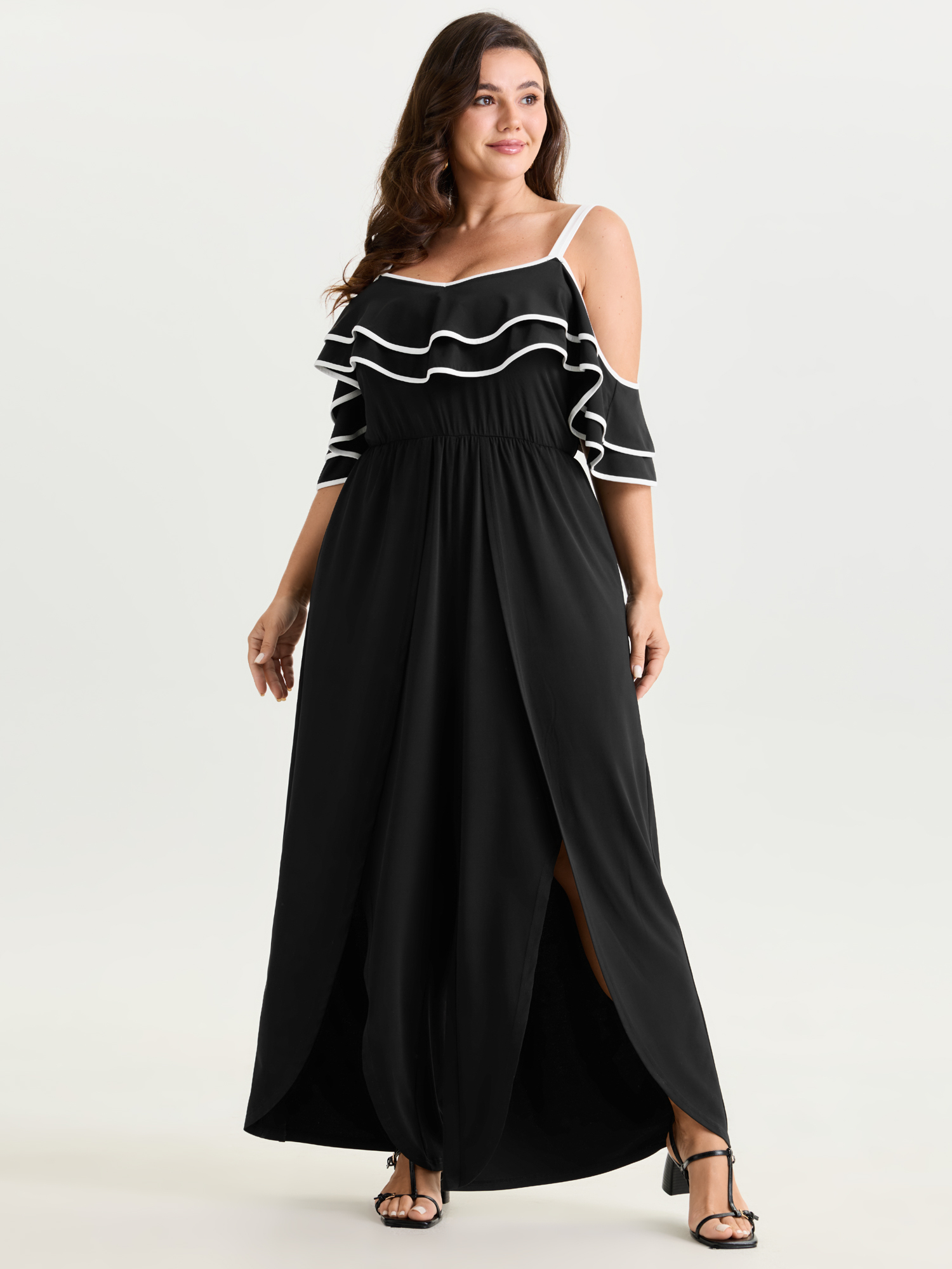 Bloomchic Cold-shoulder Ruffled Detail Contrast Jumpsuit In Multi