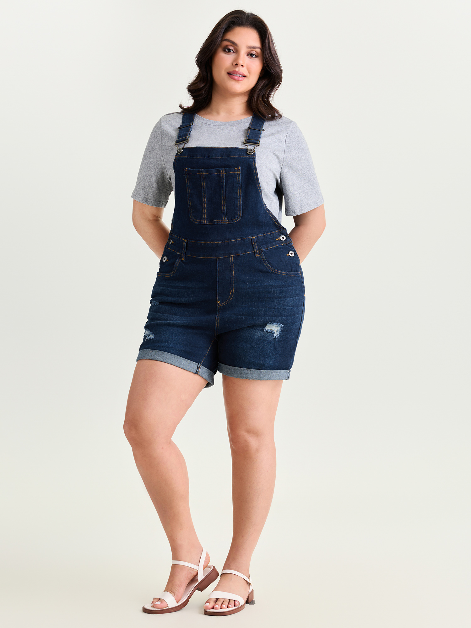 BloomChic Women's Plus Size Stretchy Pockets Skinny-Fit Denim Overall Romper Darkindigo Casual 30/6X-image-48580992499882