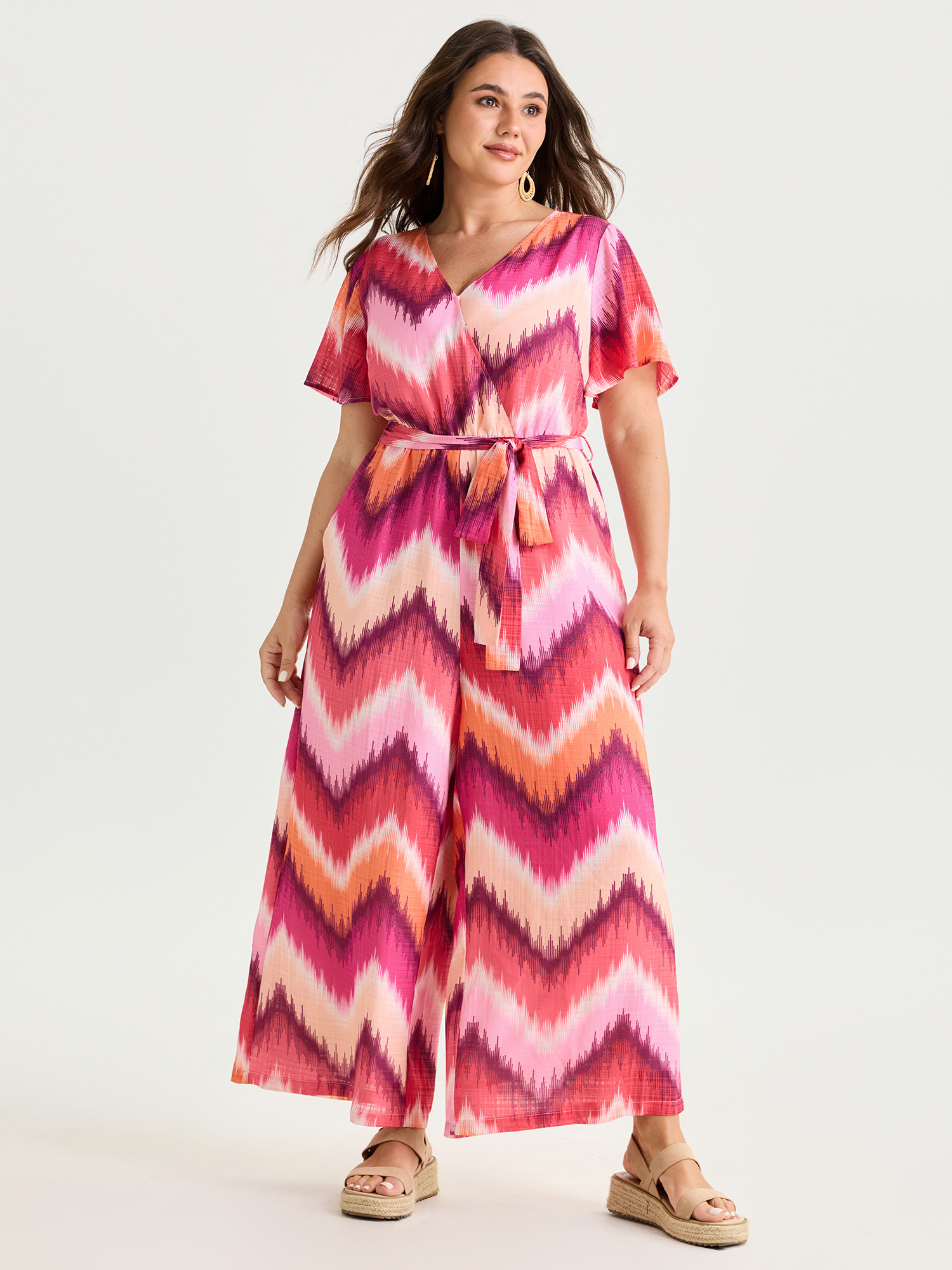 BloomChic Women's Plus Size Geometric Print Wrap Side-Tie Jumpsuit Multicolor Vacation Relaxed Fit 30/6X