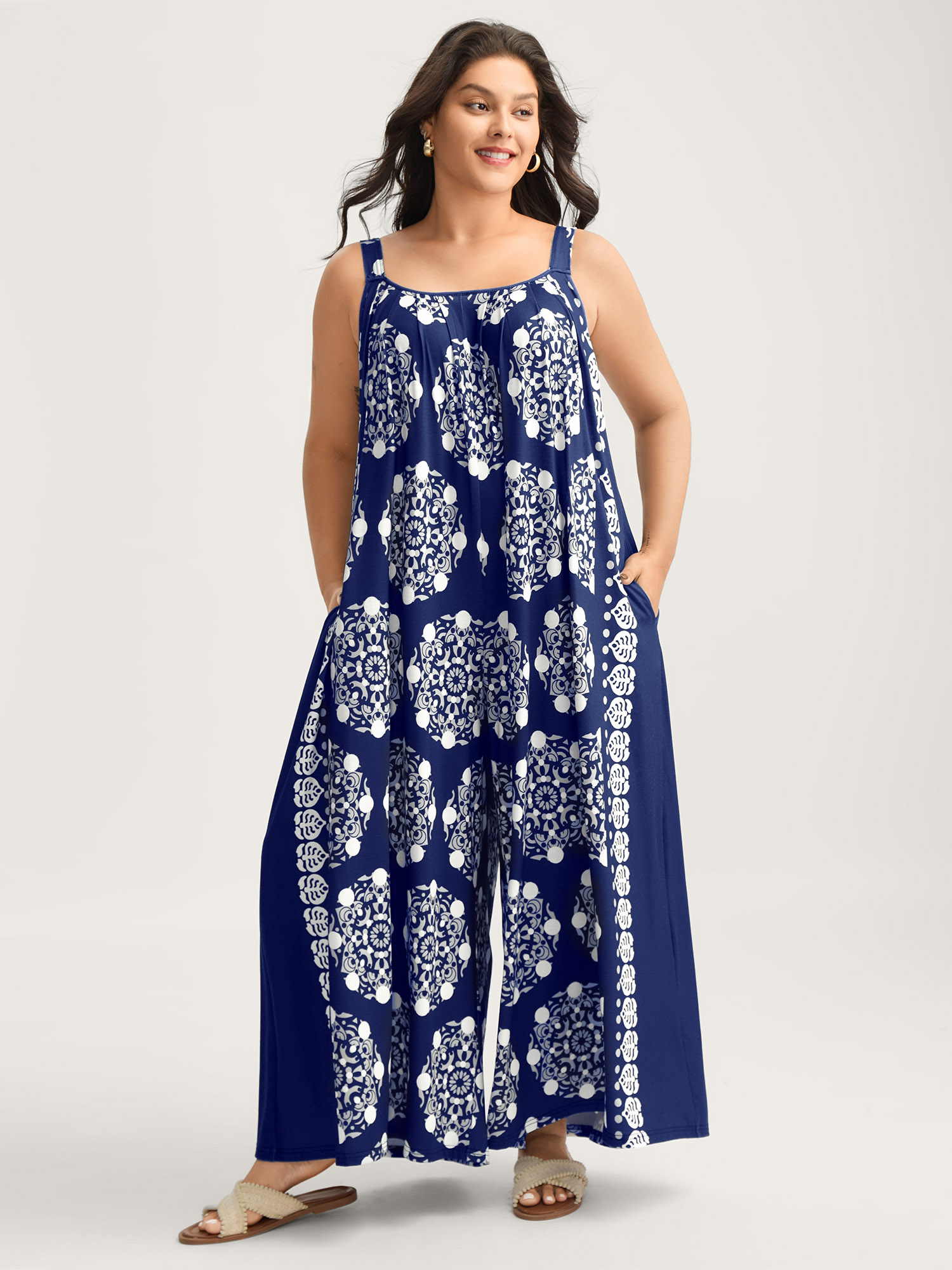 BloomChic Women's Plus Size Sunkissed Stretchy Adjustable Strap Jumpsuit Midnight Vacation Baggy 30/6X-image-48318407475370