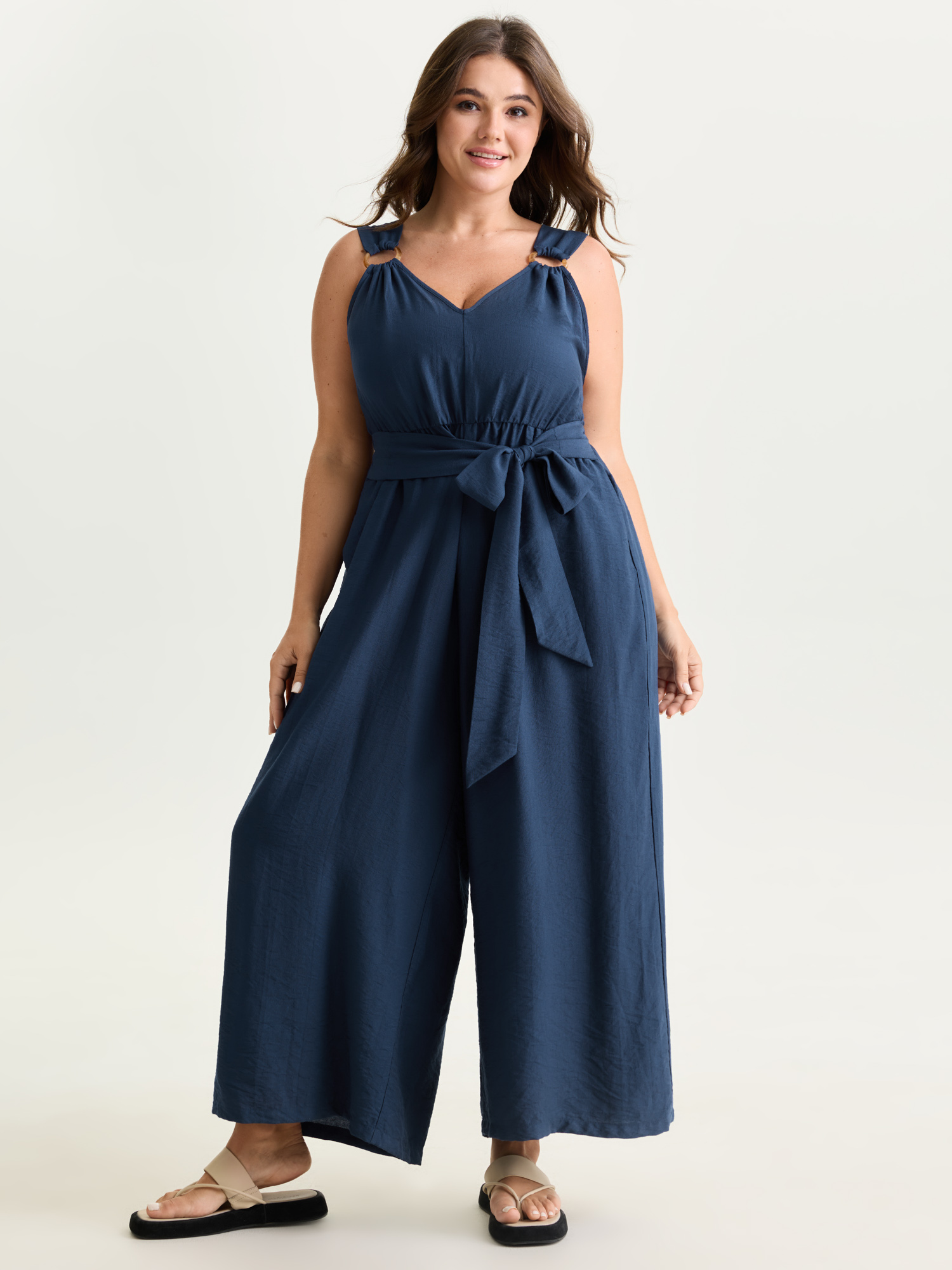 BloomChic Women's Plus Size Adjustable Waist-Tie Overall Jumpsuit Indigo Casual 12/L-image-48326234046634