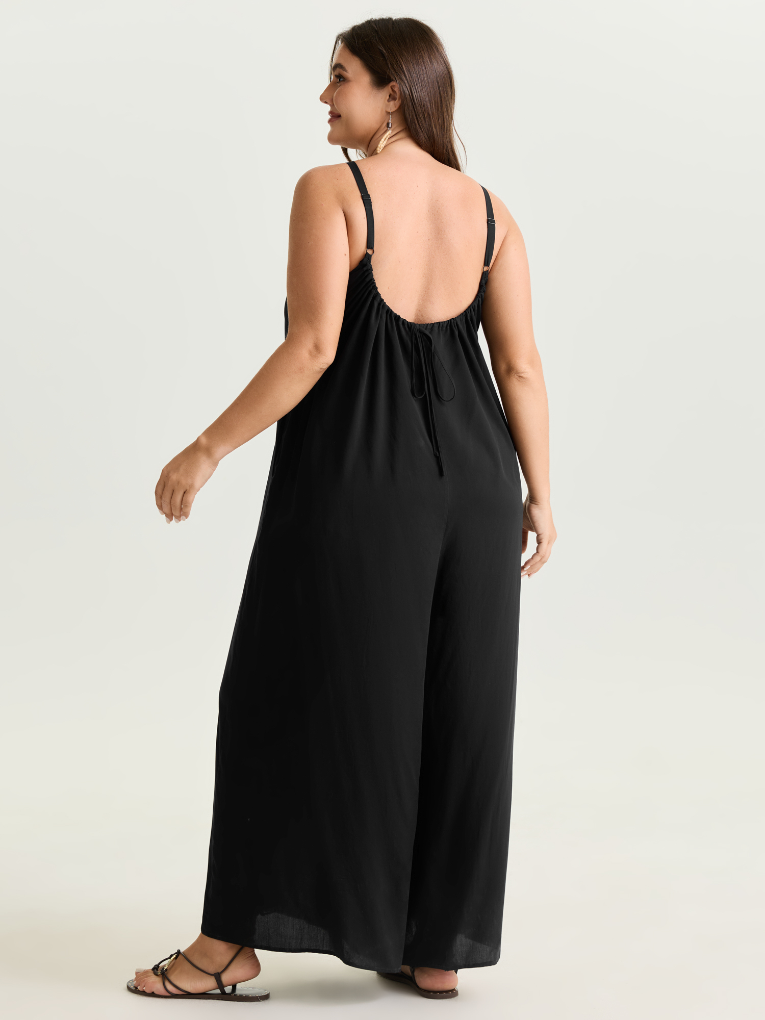 BloomChic Women's Plus Size Backless Inclusive Flowy Fit Plain Lounge Jumpsuit Black 30/6X-image-48294020087978