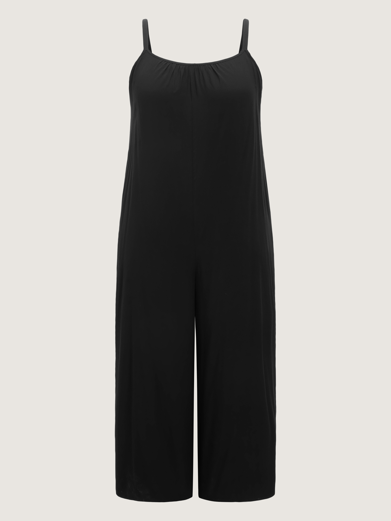 Side view of BloomChic Women's Plus Size Backless Inclusive Flowy Fit Plain Lounge Jumpsuit Black 22-24/3X