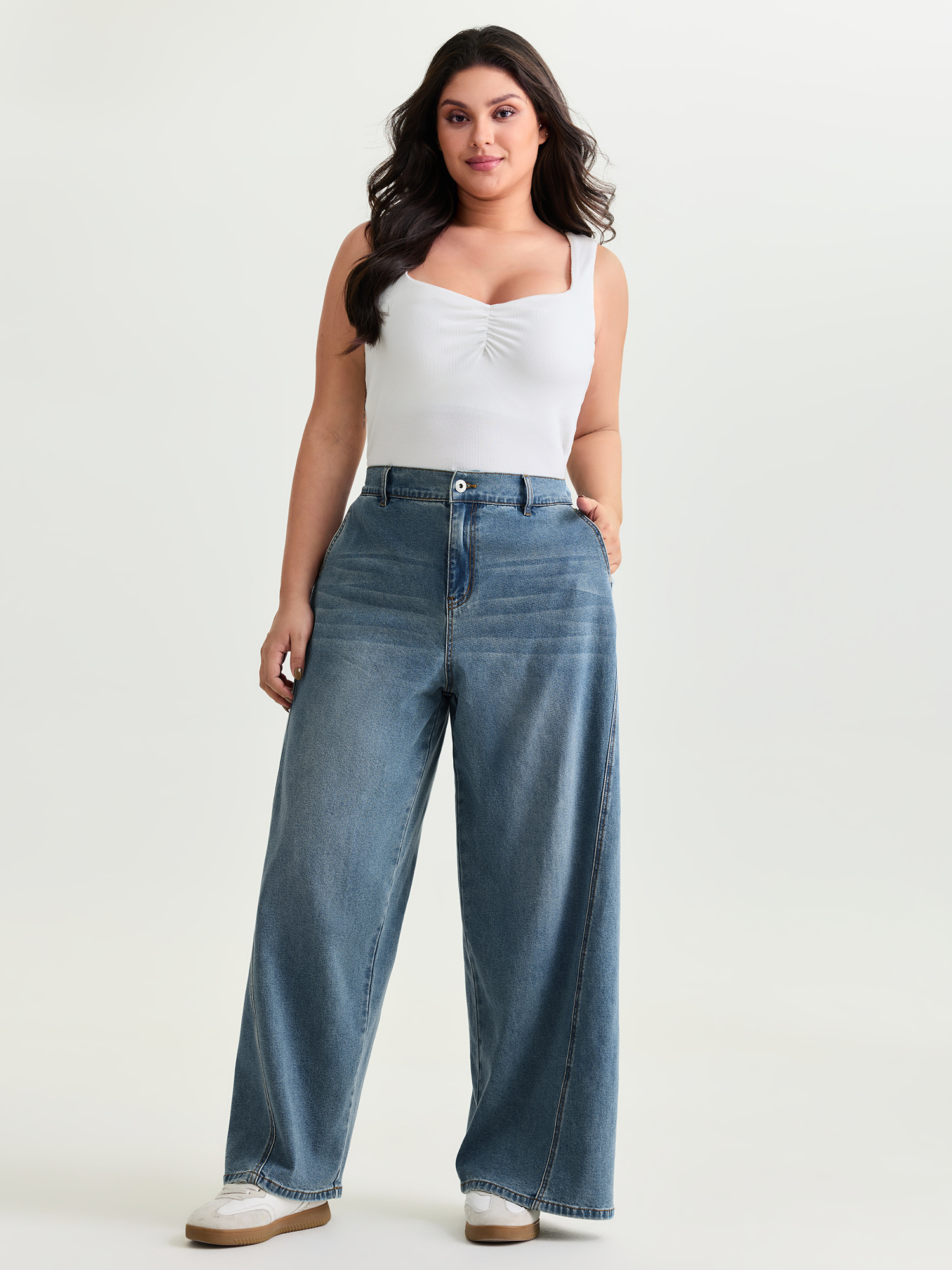 BloomChic Women's Plus Size Stretchy Elastic Back Waistband Jeans Midblue Wide leg 16/1X