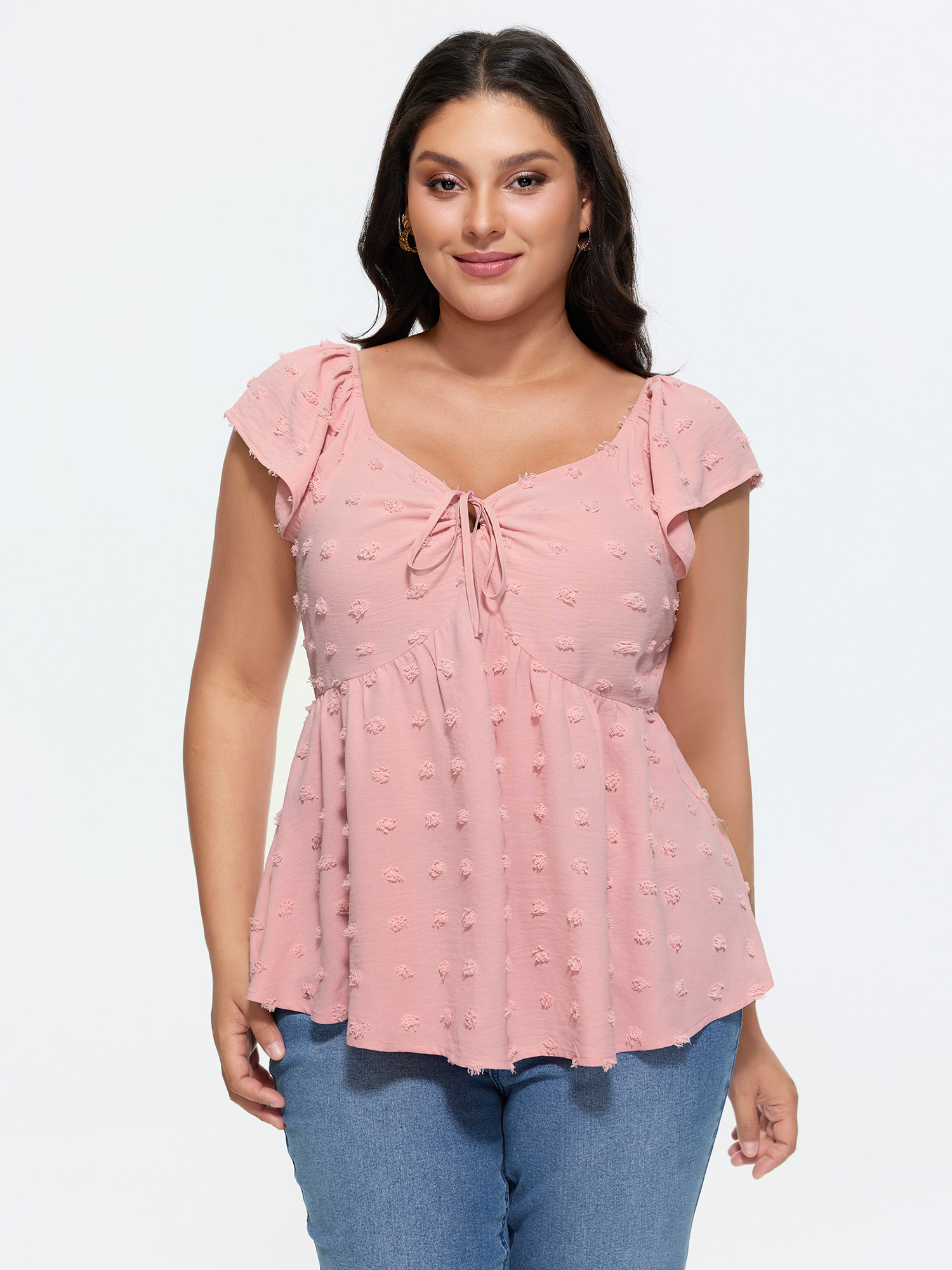 BloomChic Women's Plus Size Ruffled Sleeve Adjustable Ruched Bodice Blouse Crepe Else Everyday-Elegant Short sleeve Round Neck 12/L