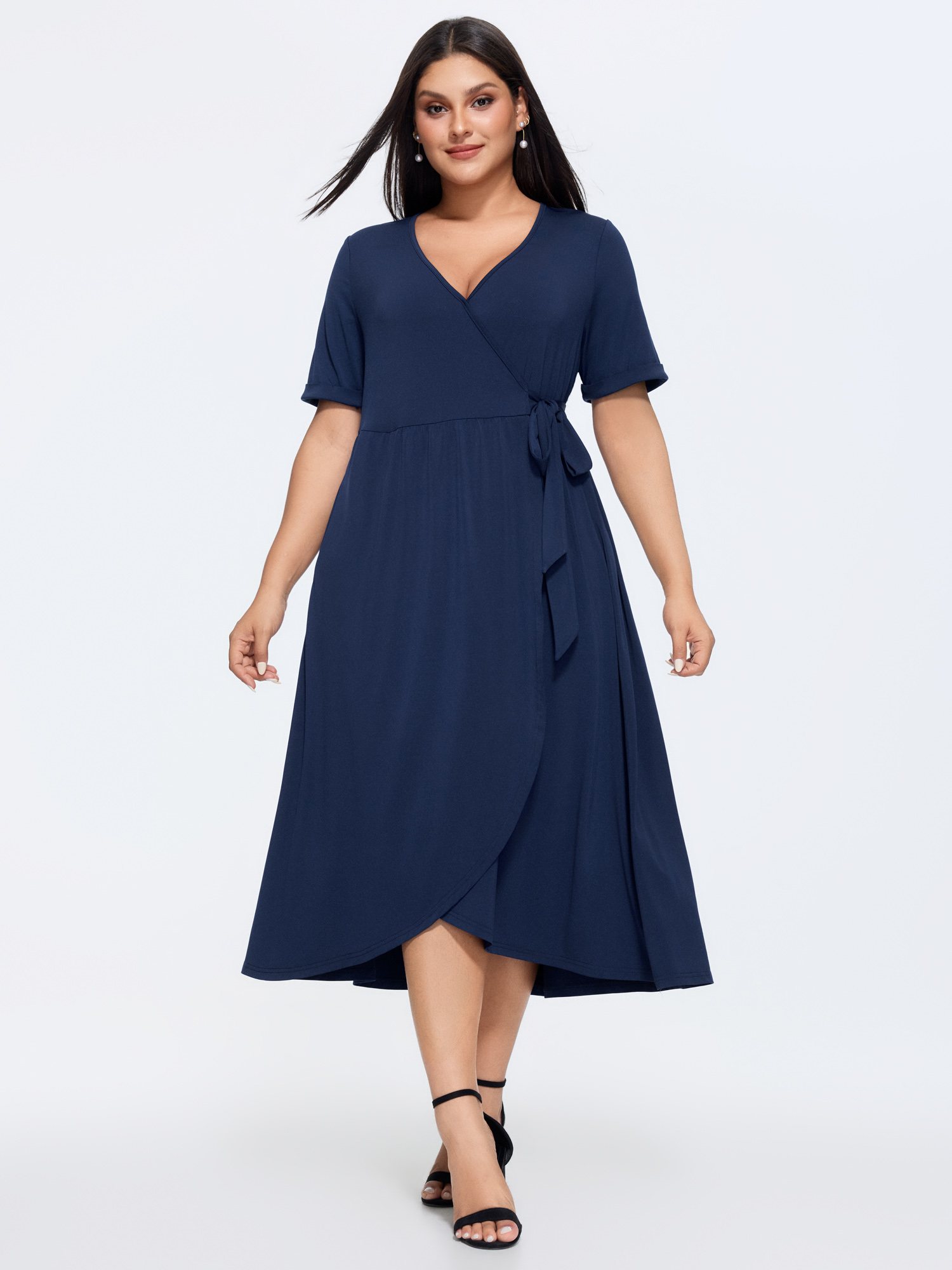 BloomChic Women's Plus Size Stretchy Wrap Side-Tie Midi Dress Indigo Solid Maxi Office Wrap / Overlap 22-24/3X