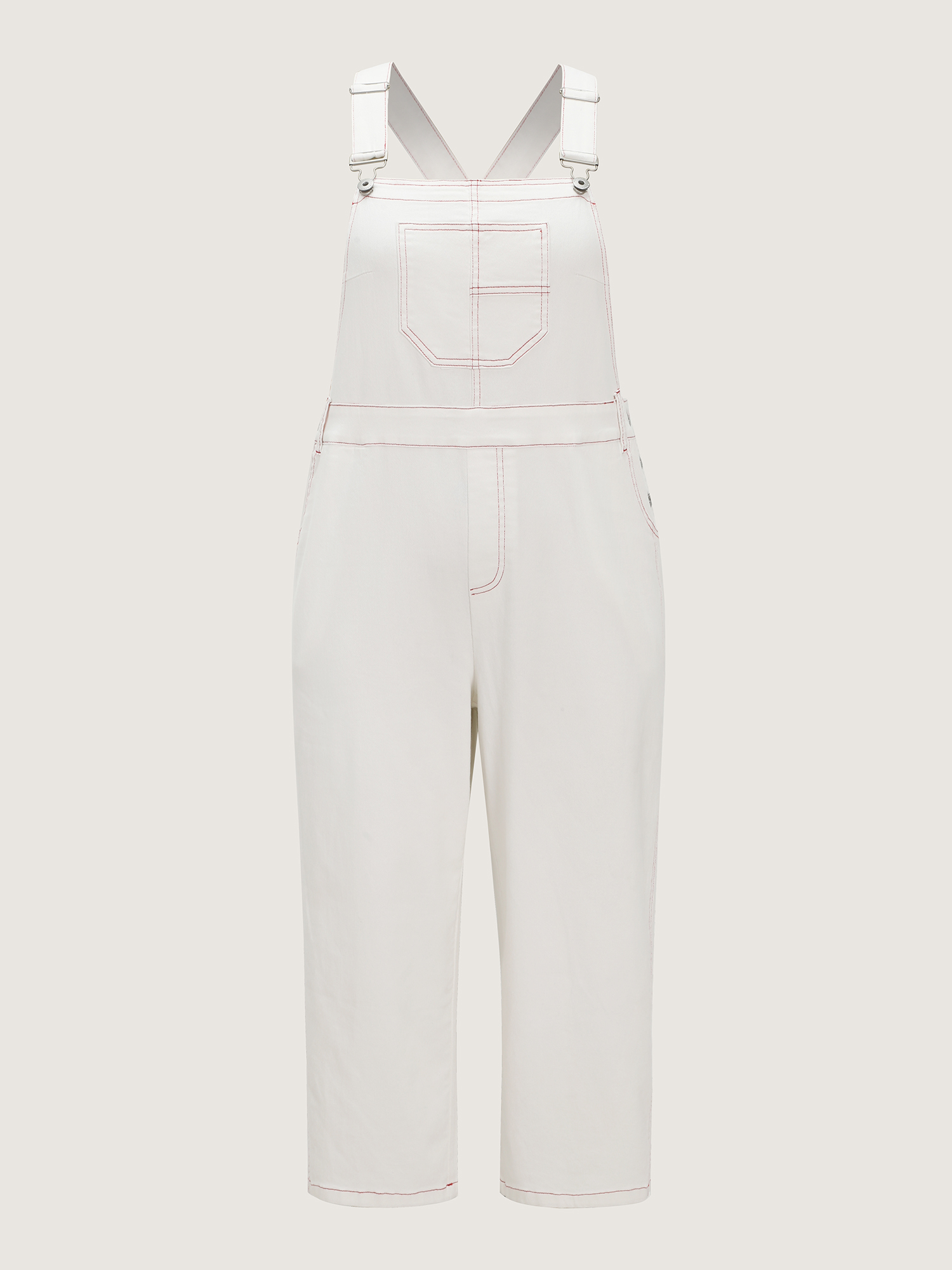 Side view of BloomChic Women's Plus Size Cotton Adjustable Color Contrast Overall Jumpsuit Originalwhite Casual 10/M