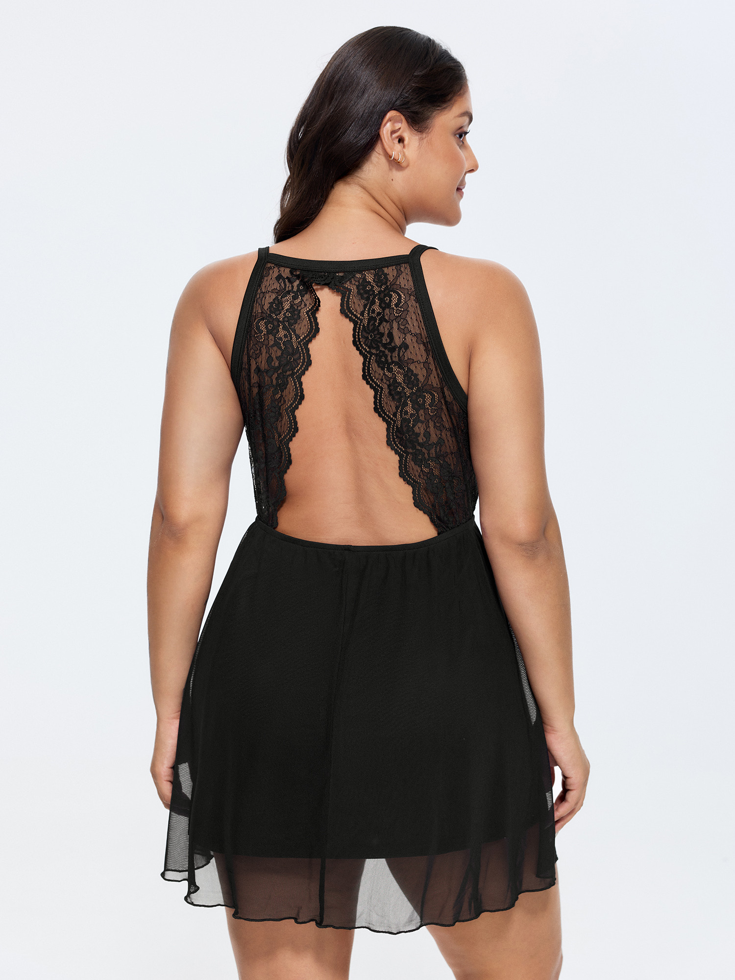 BloomChic Women's Plus Size Lace Trim Lined Open Back Nightgown Black Sleeveless Length Round Neck 18-20/2X-image-48318780506282
