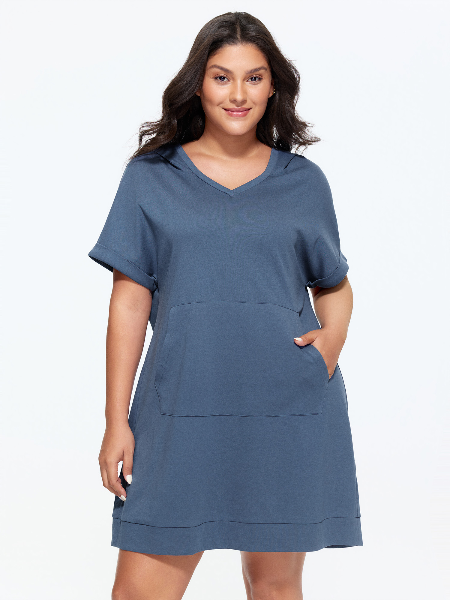 BloomChic Women's Plus Size Supersoft Stretchy Plain Lounge Dress Aegean not graphics Knee Length 12/L-image-48326219661482