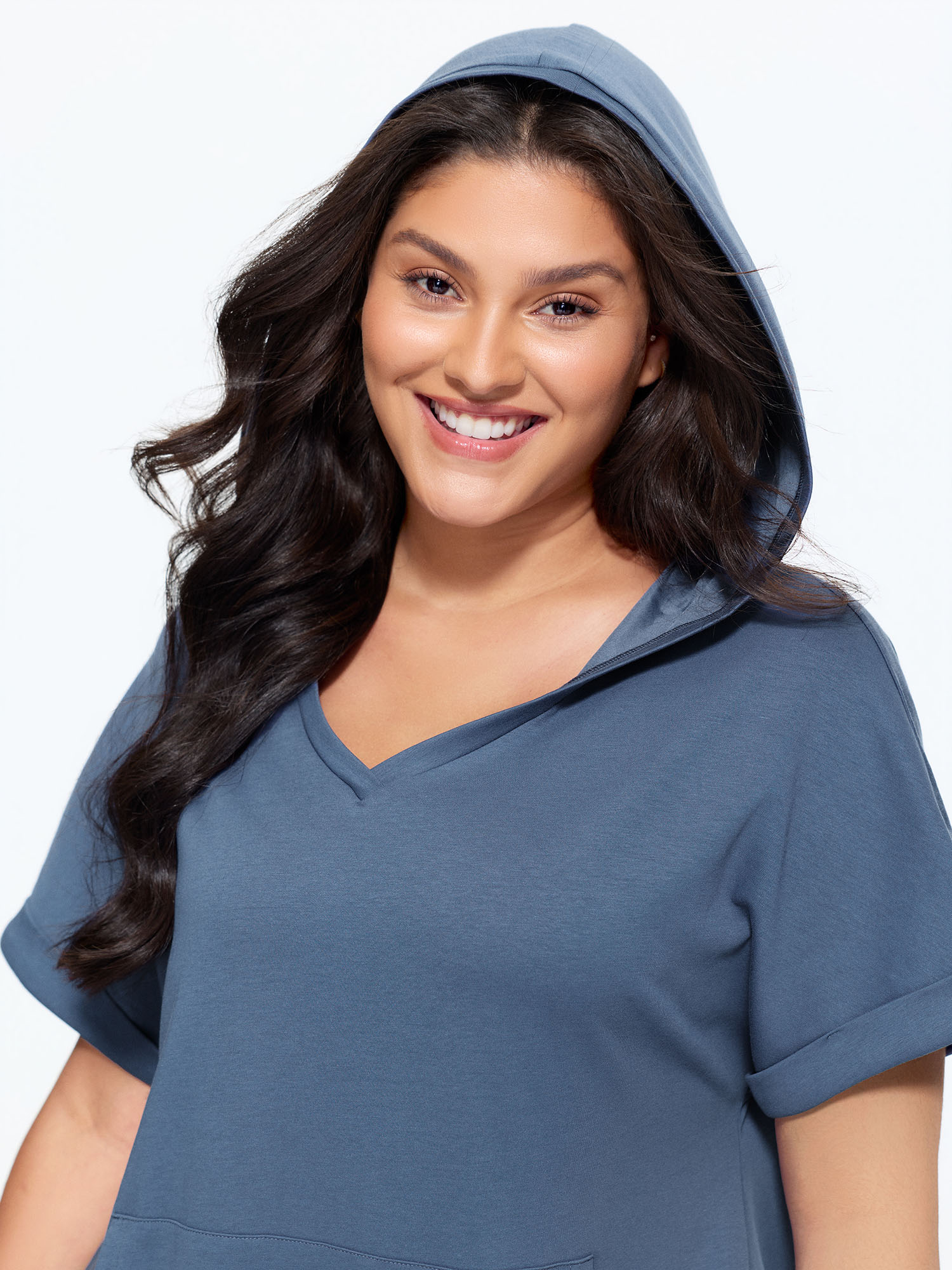 Side view of BloomChic Women's Plus Size Supersoft Stretchy Plain Lounge Dress Aegean not graphics Knee Length 14-16/1X