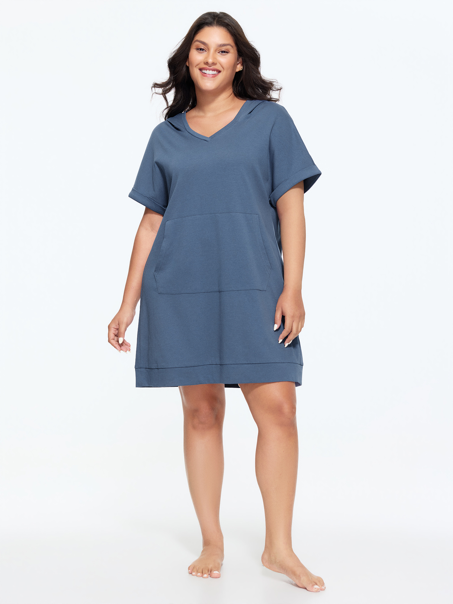 Side view of BloomChic Women's Plus Size Supersoft Stretchy Plain Lounge Dress Aegean not graphics Knee Length 14-16/1X