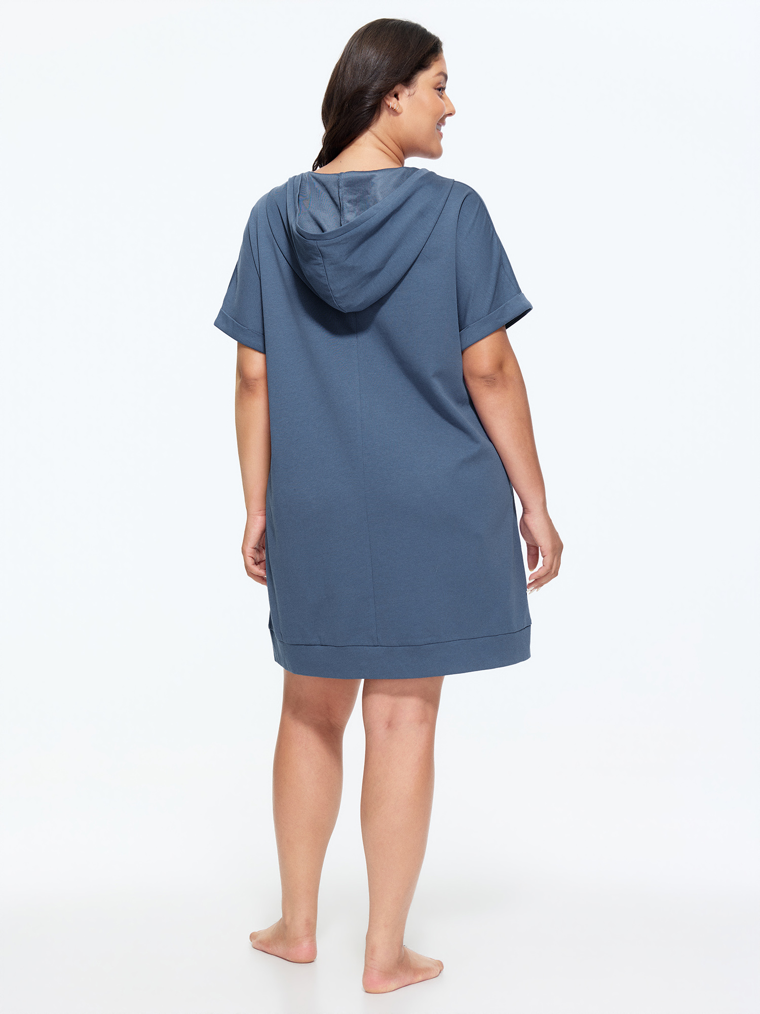 Side view of BloomChic Women's Plus Size Supersoft Stretchy Plain Lounge Dress Aegean not graphics Knee Length 14-16/1X