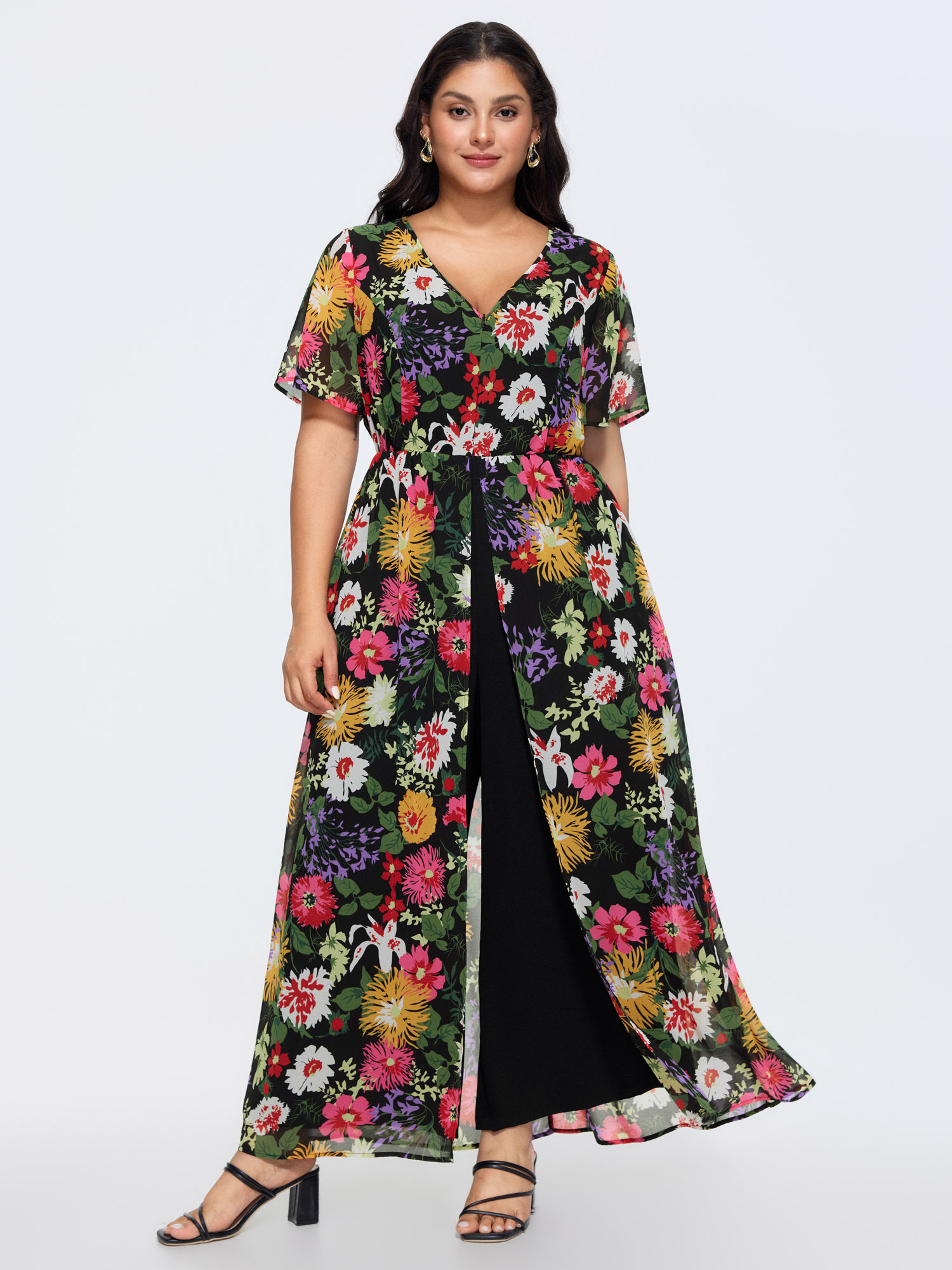 BloomChic Women's Plus Size Hidden Zipper Floral Layered Pockets Jumpsuit Black Elegant 26/4X-image-48346304872618