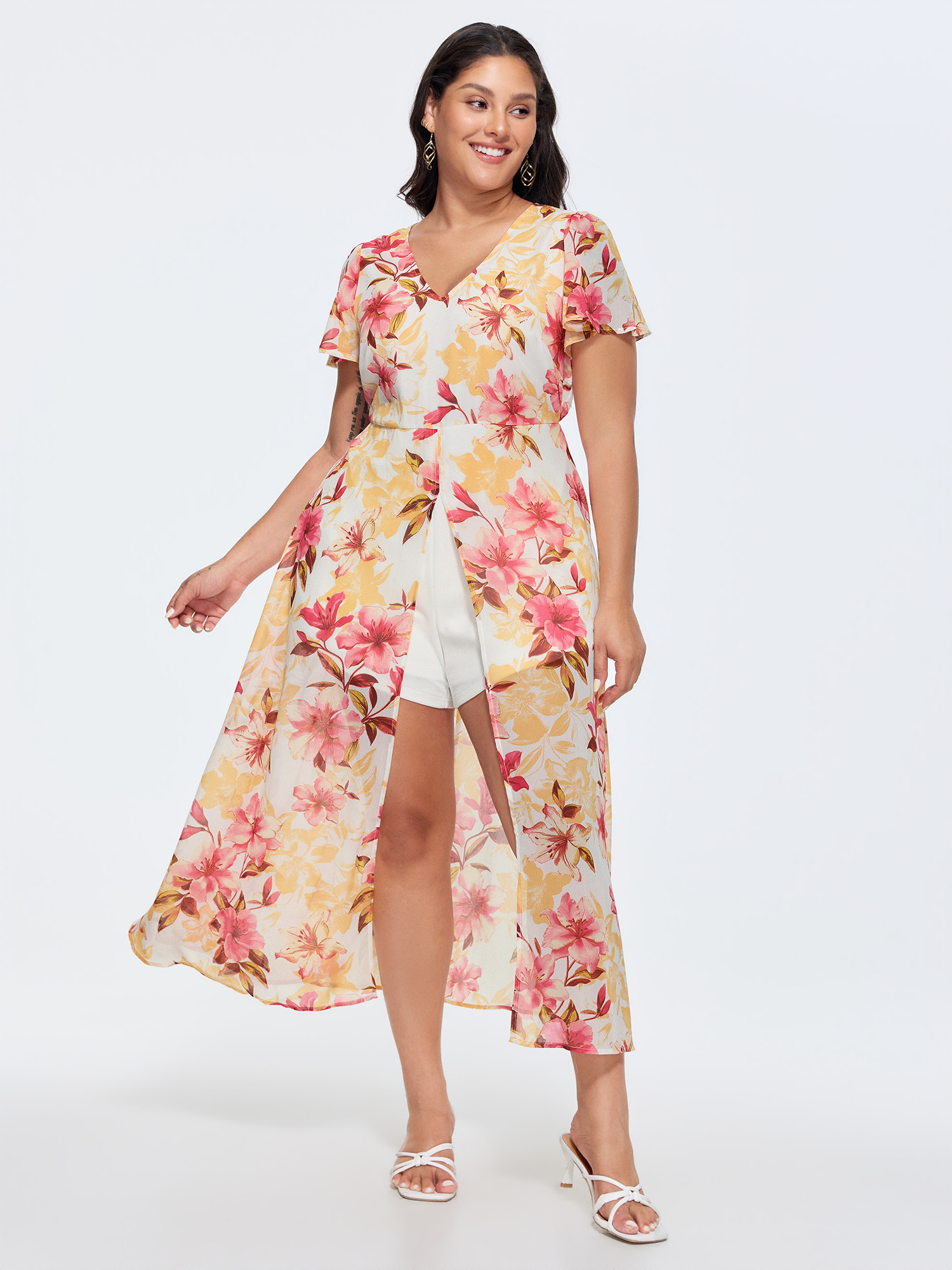 BloomChic Women's Plus Size Floral Print Stretchy Layered Jumpsuit MistyRose Elegant Fitted 18-20/2X-image-48326234374314