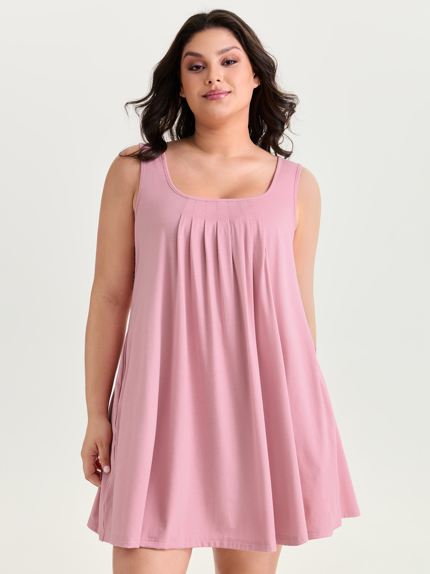BloomChic Women's Plus Size Supersoft Stretchy Pleated Flowy Lounge Dress Blush cropped 12/L-image-48333235388586