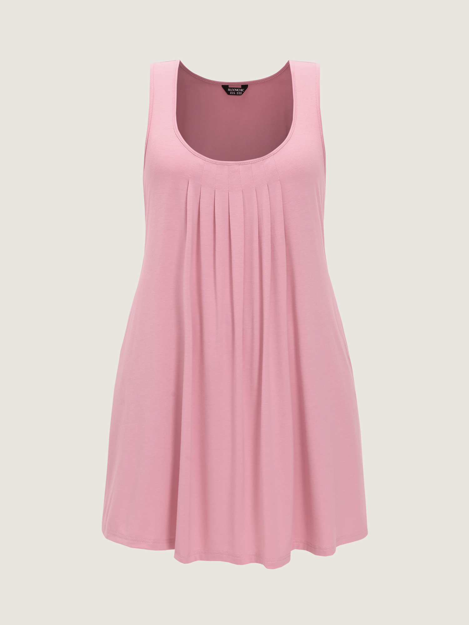 Side view of BloomChic Women's Plus Size Supersoft Stretchy Pleated Flowy Lounge Dress Blush cropped 14-16/1X