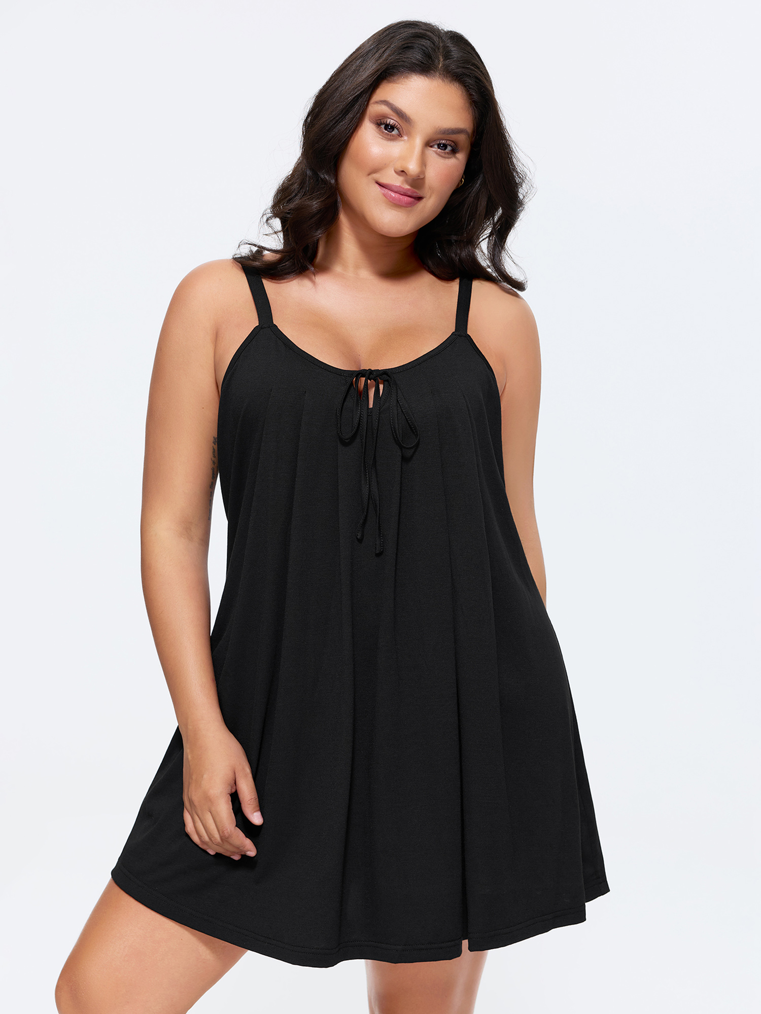 BloomChic Women's Plus Size Supersoft Pleated Knotted Flowy Lounge Dress Black Knee Length 30/6X-image-48339257786538