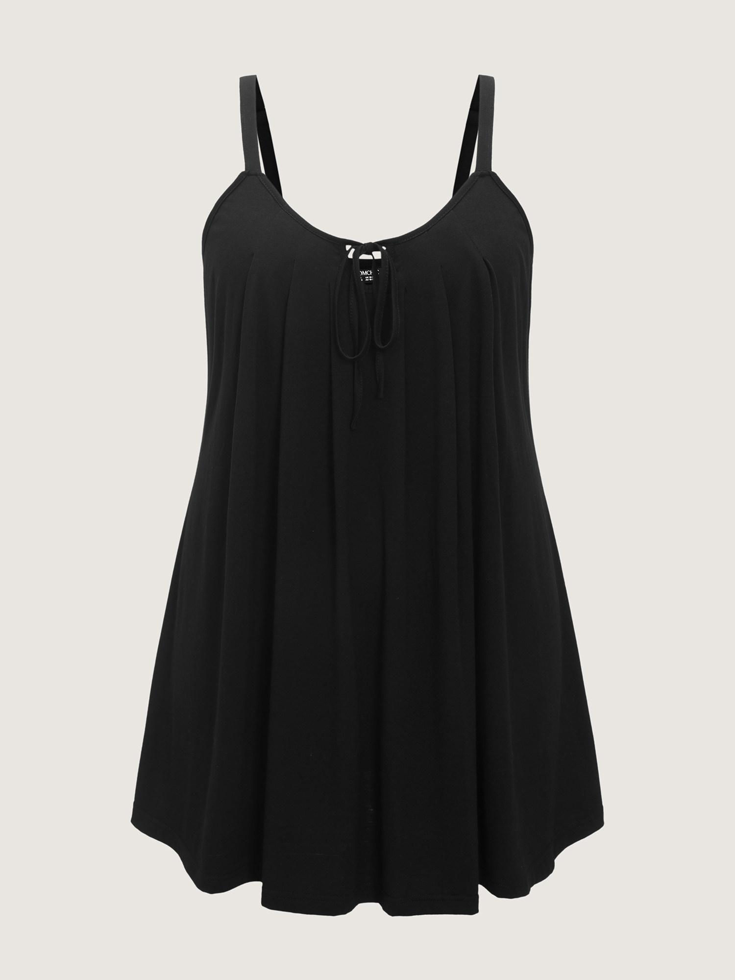 Side view of BloomChic Women's Plus Size Supersoft Pleated Knotted Flowy Lounge Dress Black Knee Length 10/M