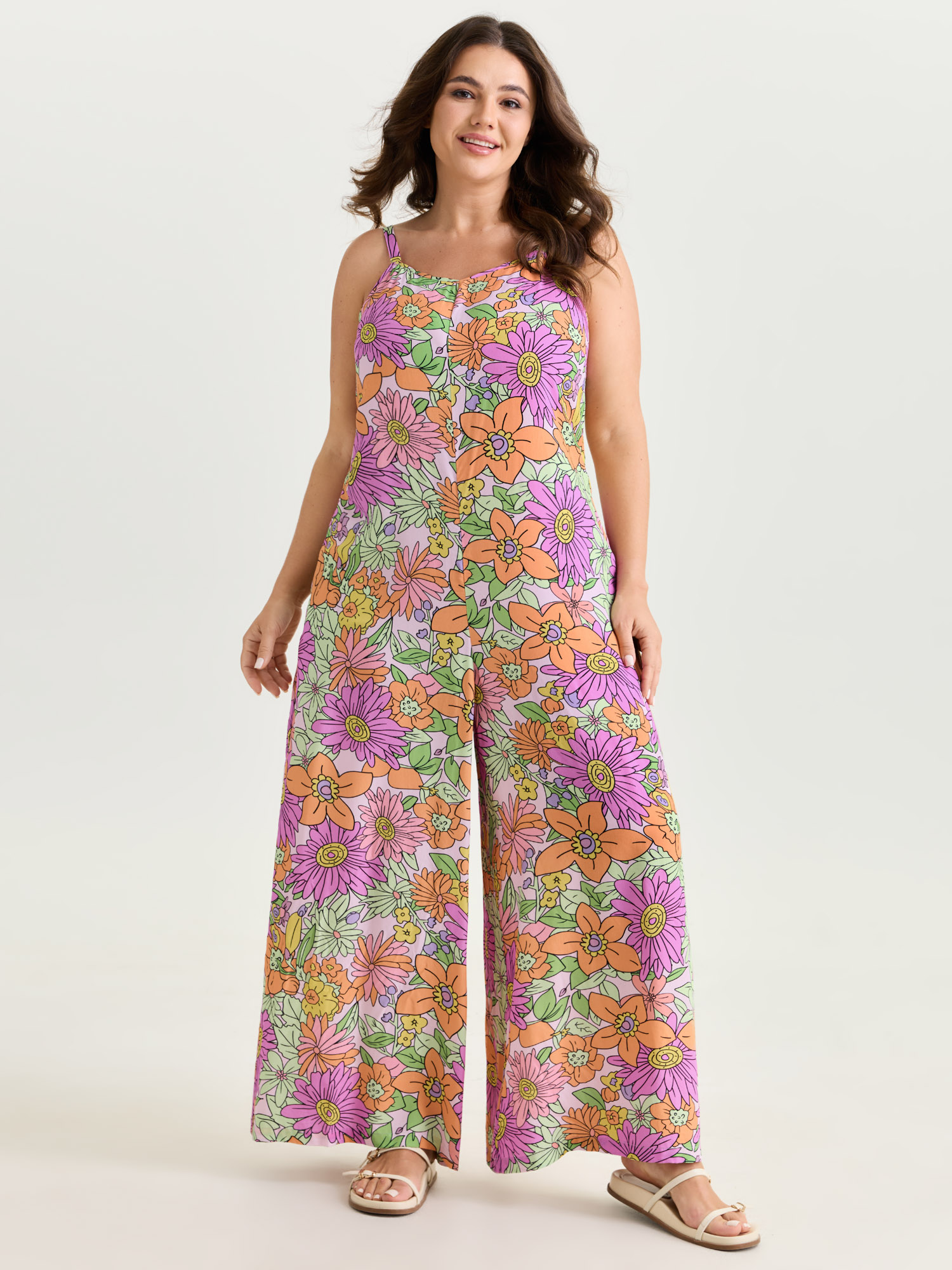 BloomChic Plus Size Vivid Groove Floral Sleeveless Wide Leg Jumpsuit - Curve Women's Lilac Playsuit - Leg-Lengthening Look Side Pocket Wide leg Jumpsuits 26-28/3X