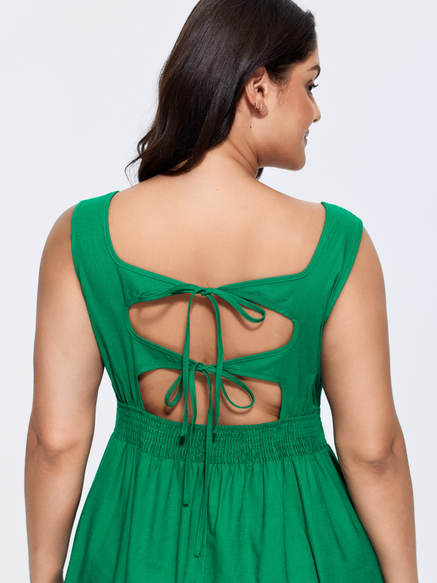 BloomChic Women's Plus Size Cotton Linen Cut-Out Backless Midi Dress Emerald Solid Maxi Everyday-Casual 18-20/2X
