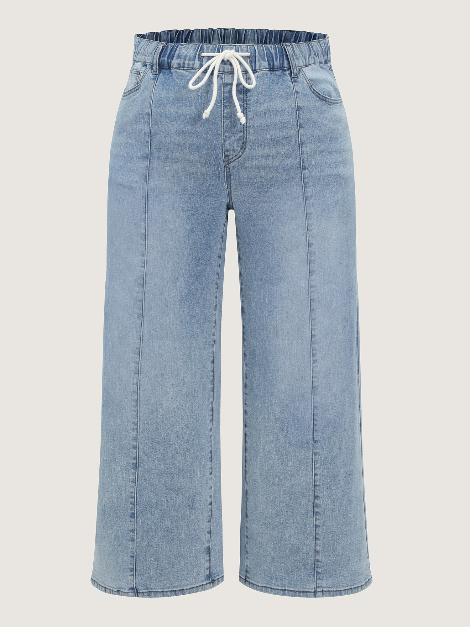 Side view of BloomChic Women's Plus Size Stretchy Elastic Waistband Seamed Jeans Denimlightblue Wide leg Medium stretch 30/6X
