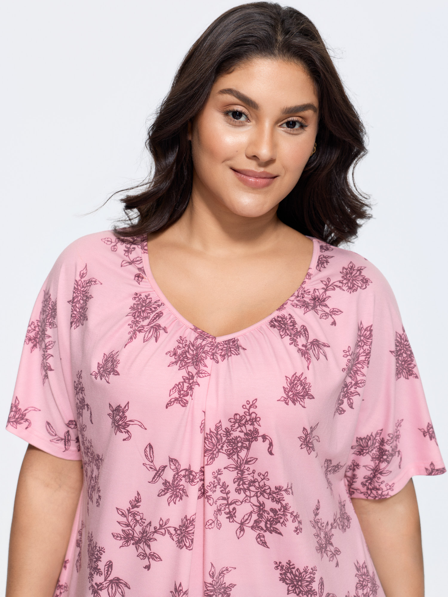 BloomChic Women's Plus Size Pleated Plain Half-Sleeve Knit Top Lilac Short sleeve Everyday-Casual V-Neck 10/M