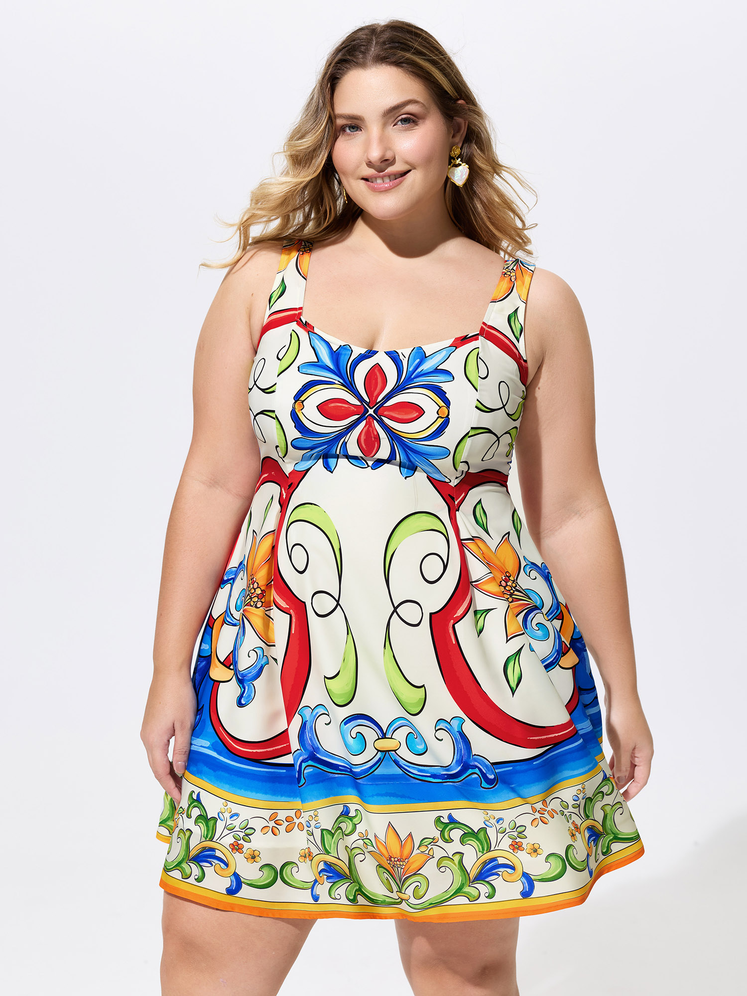 Bloomchic Floral Abstract Print Sleeveless Mini Dress In Originalwhite