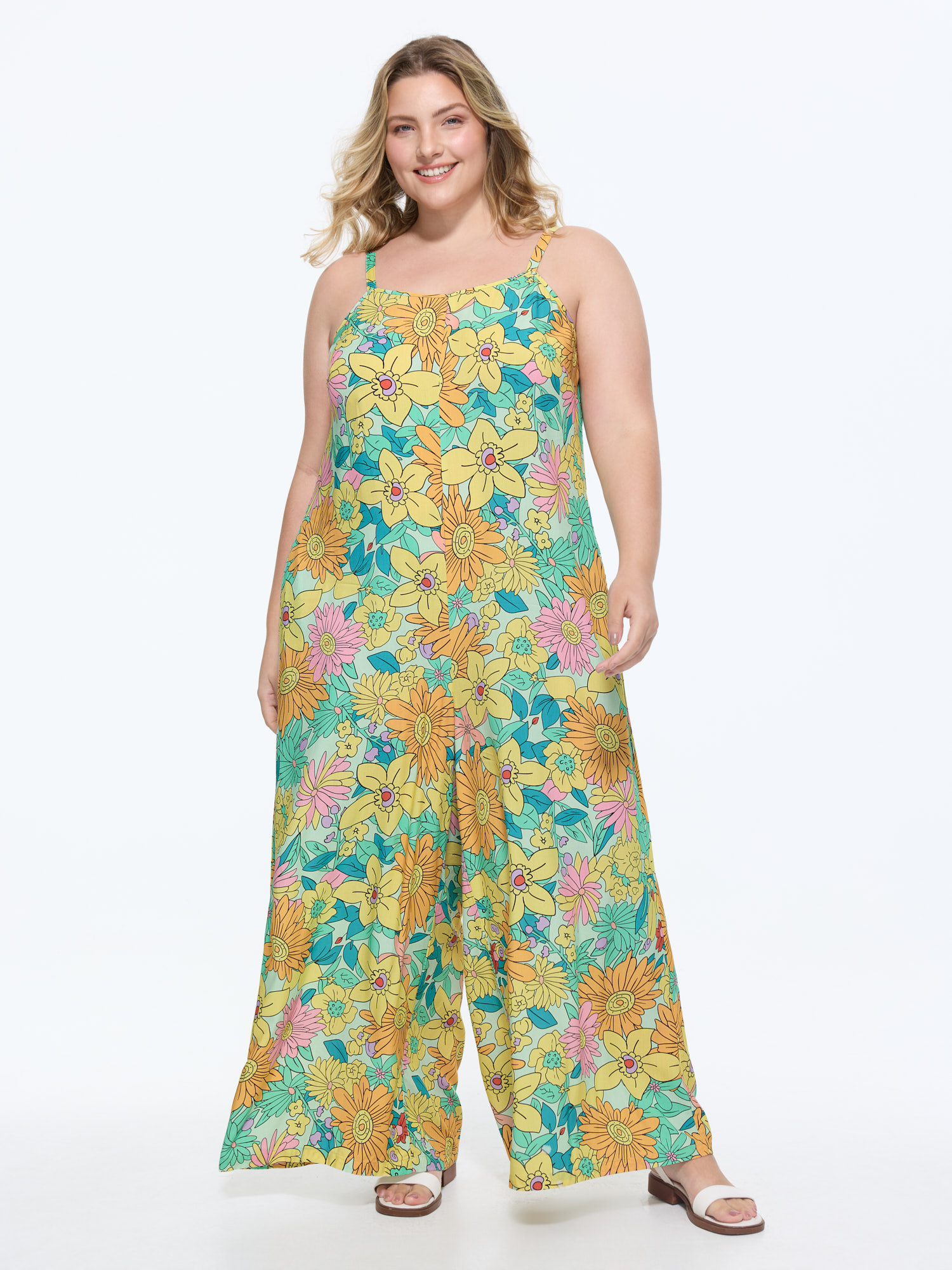 BloomChic Women's Plus Size Vivid Groove Stretchy Adjustable Jumpsuit Gold Casual Fitted 26/4X-image-48346304053418