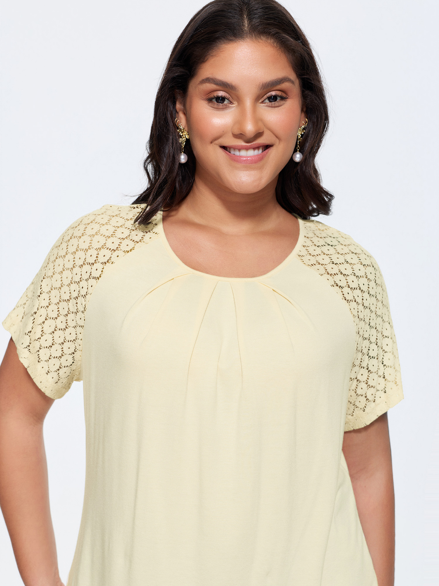 Bloomchic Sheer Lace Raglan Sleeve Knit Top In Neutral