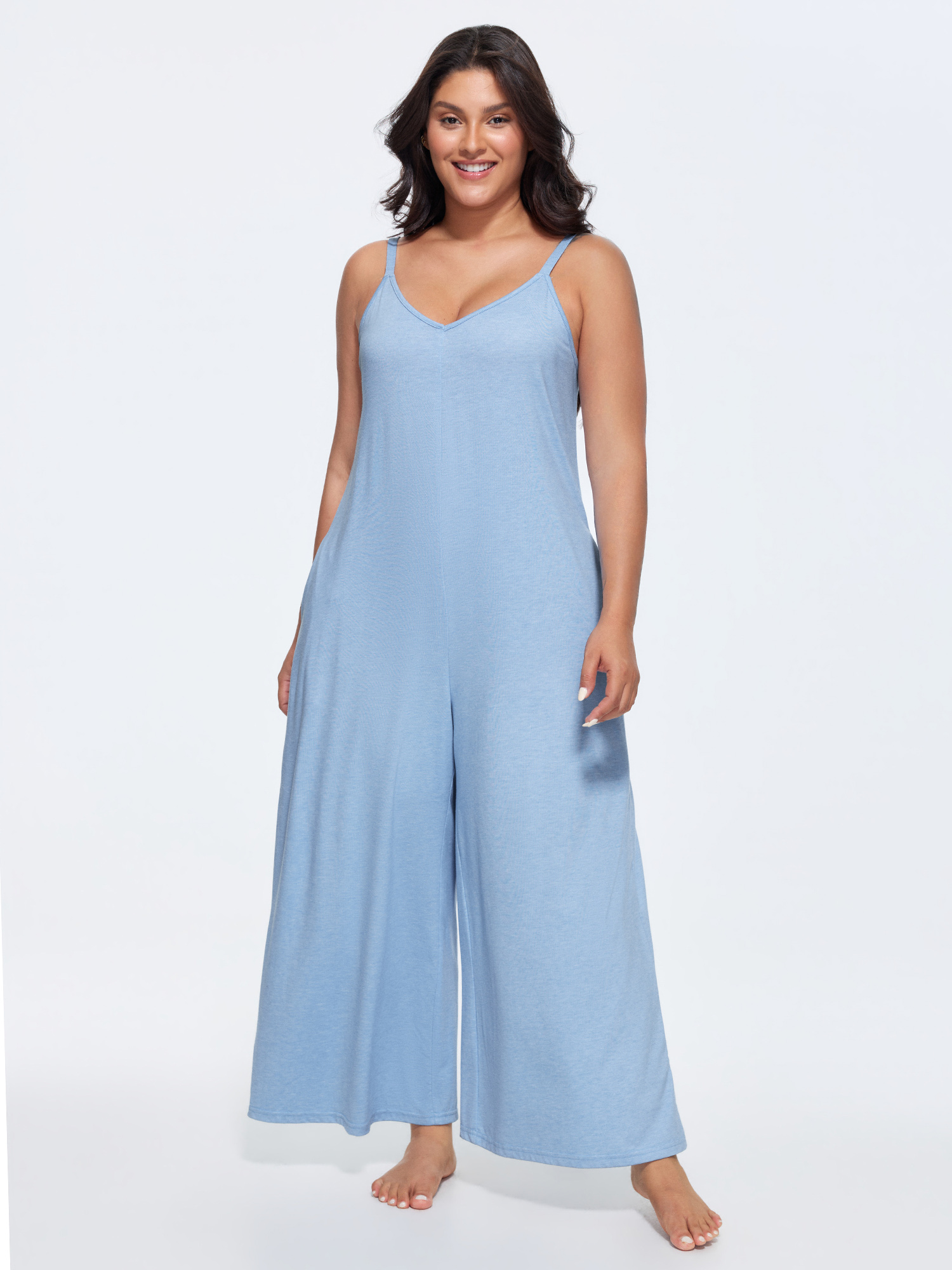 BloomChic Women's Plus Size Supersoft Stretchy Cami Straight-Leg Lounge Jumpsuit LightBlue not graphics 28/5X-image-48346347372714