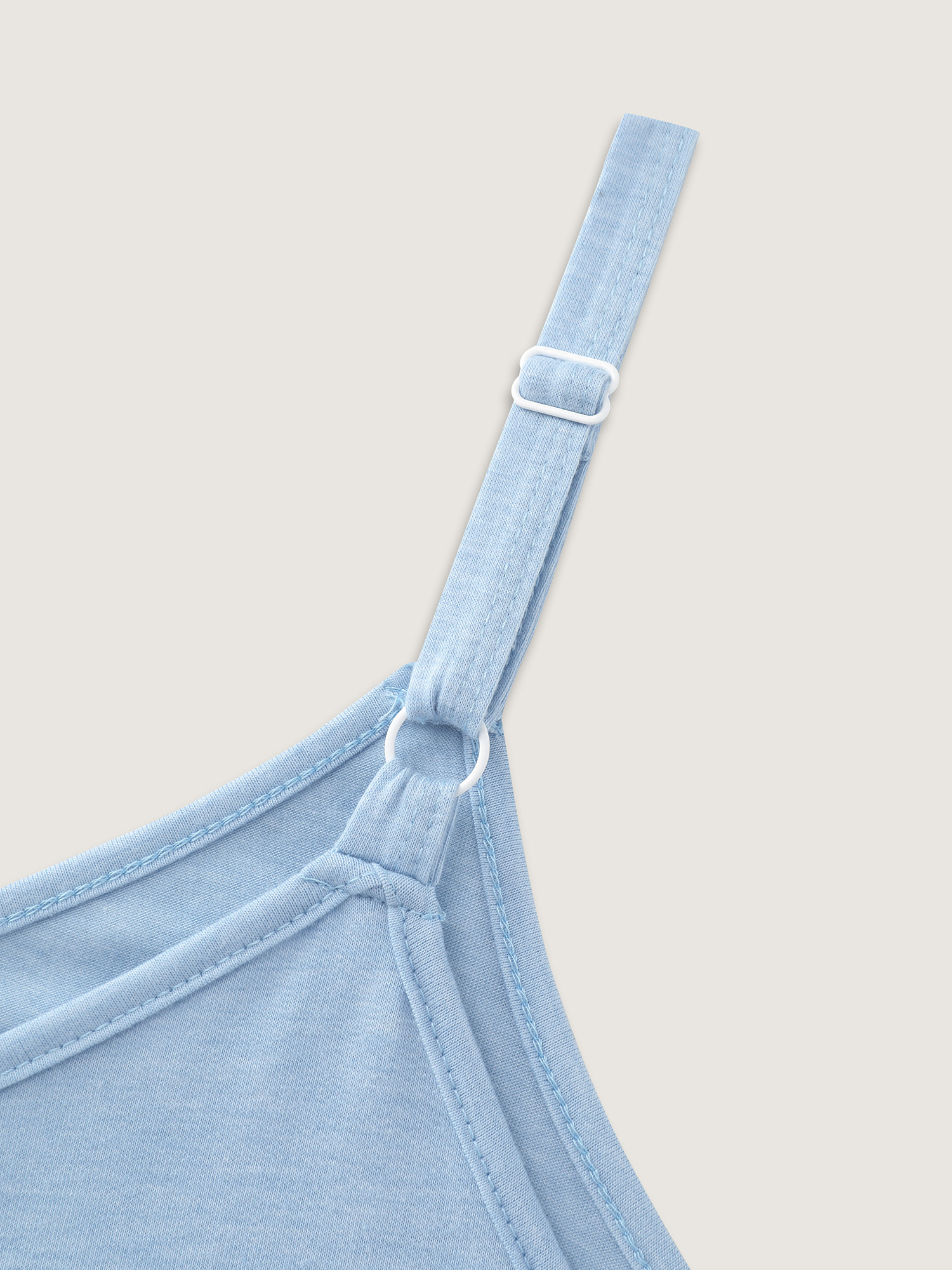 Side view of BloomChic Women's Plus Size Supersoft Stretchy Cami Straight-Leg Lounge Jumpsuit LightBlue not graphics 12/L