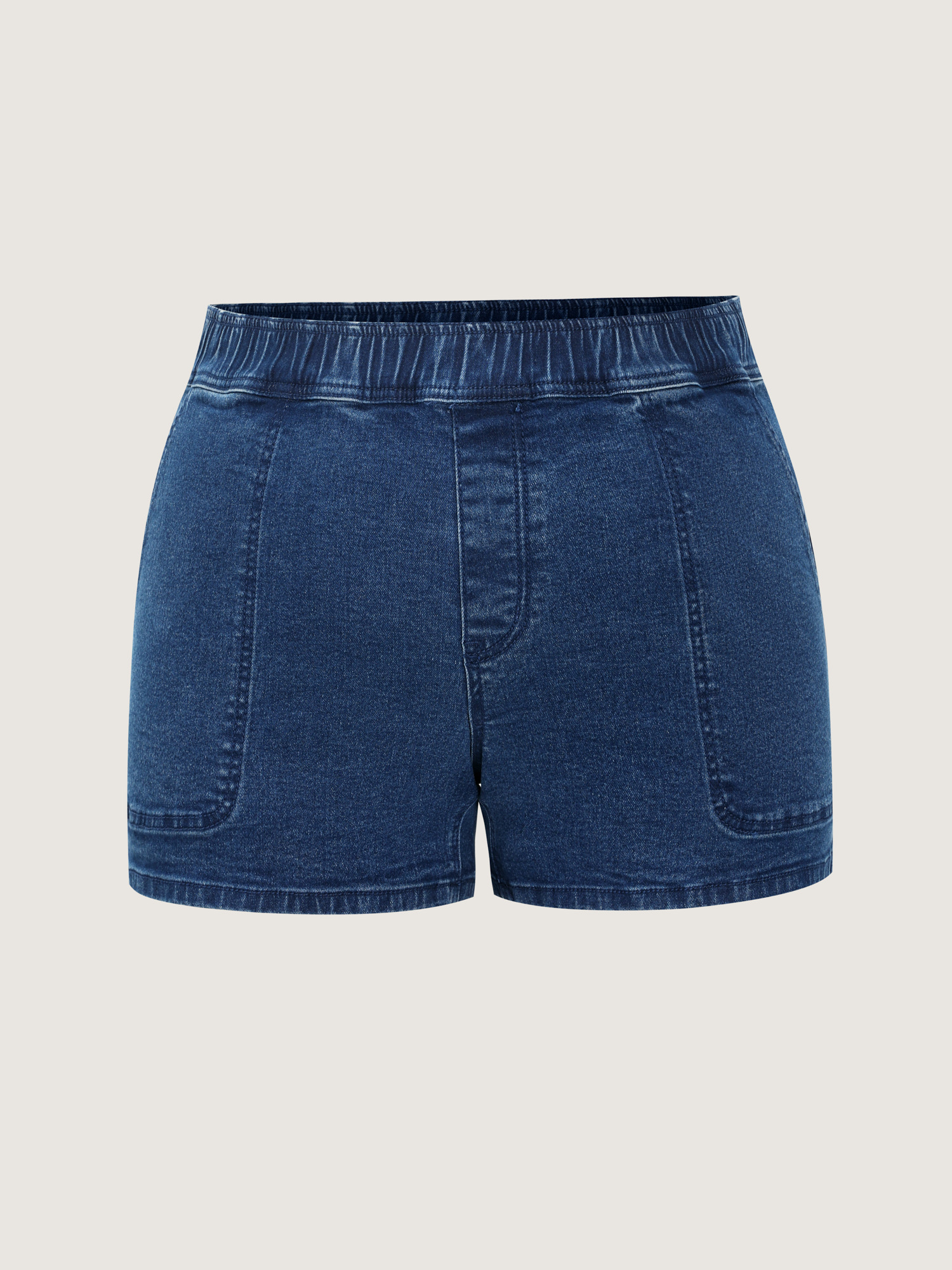 Side view of BloomChic Women's Plus Size Stretchy Pull-On Straight-Leg Denim Shorts Denimindigo Non High Rise Casual 30/6X
