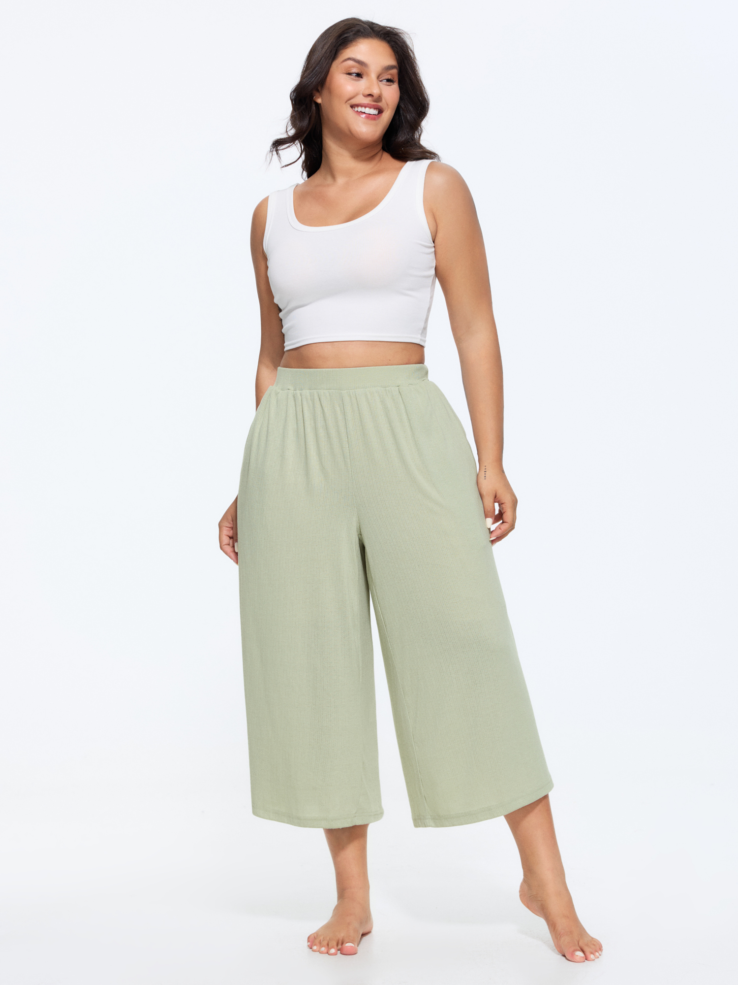 Side view of BloomChic Women's Plus Size Supersoft Cropped Lounge Bottoms DimGray 10/M