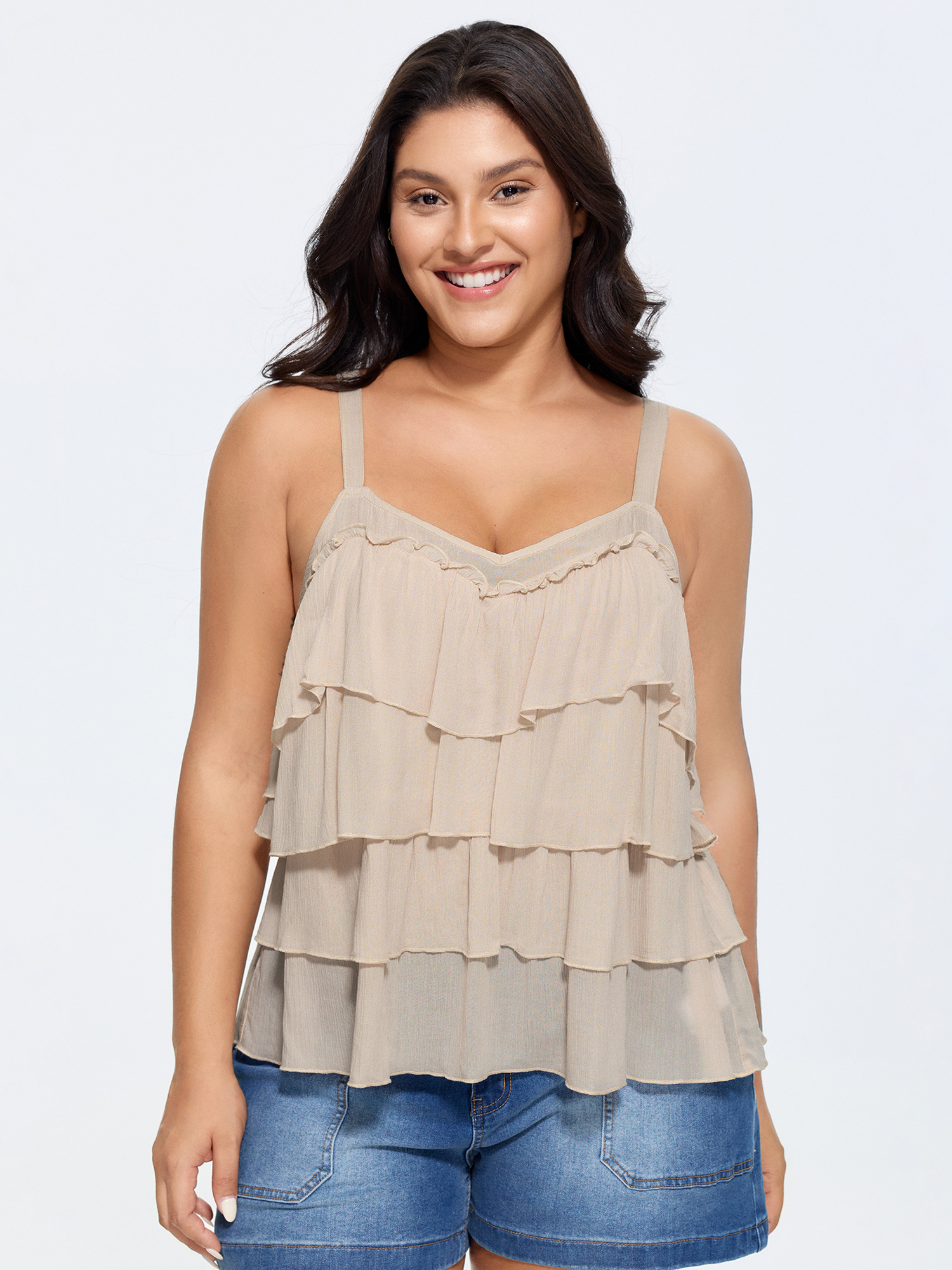 BloomChic Women's Plus Size Supersoft Breathable Layered Tank Top Nudepink Everyday-Elegant A-line Sweetheart Neck 22-24/3X