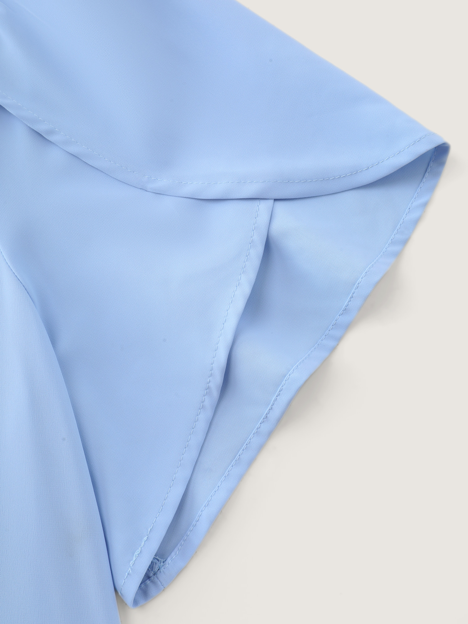 Side view of BloomChic Women's Plus Size Petal Sleeve Drawstring Waist Plain Maxi Dress LightBlue Solid Maxi Office Button Front 30/6X